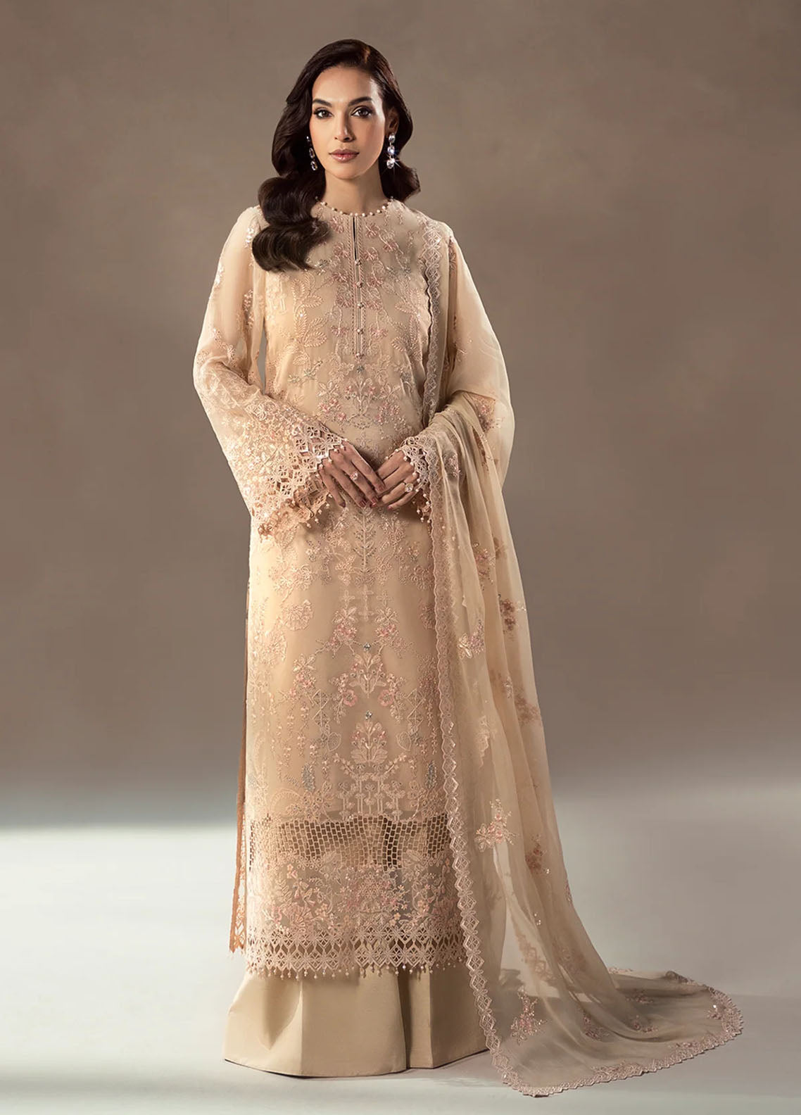 Lamisah By Lavish Premium Afsanah Embroidered Chiffon 3 Piece Unstitched Suit LP25LA D-02 CHAMPAGNE BLOSSOM Lamisah By Lavish Premium Afsanah Embroidered Chiffon 3 Piece Unstitched Suit LP25LA D-02 CHAMPAGNE BLOSSOM