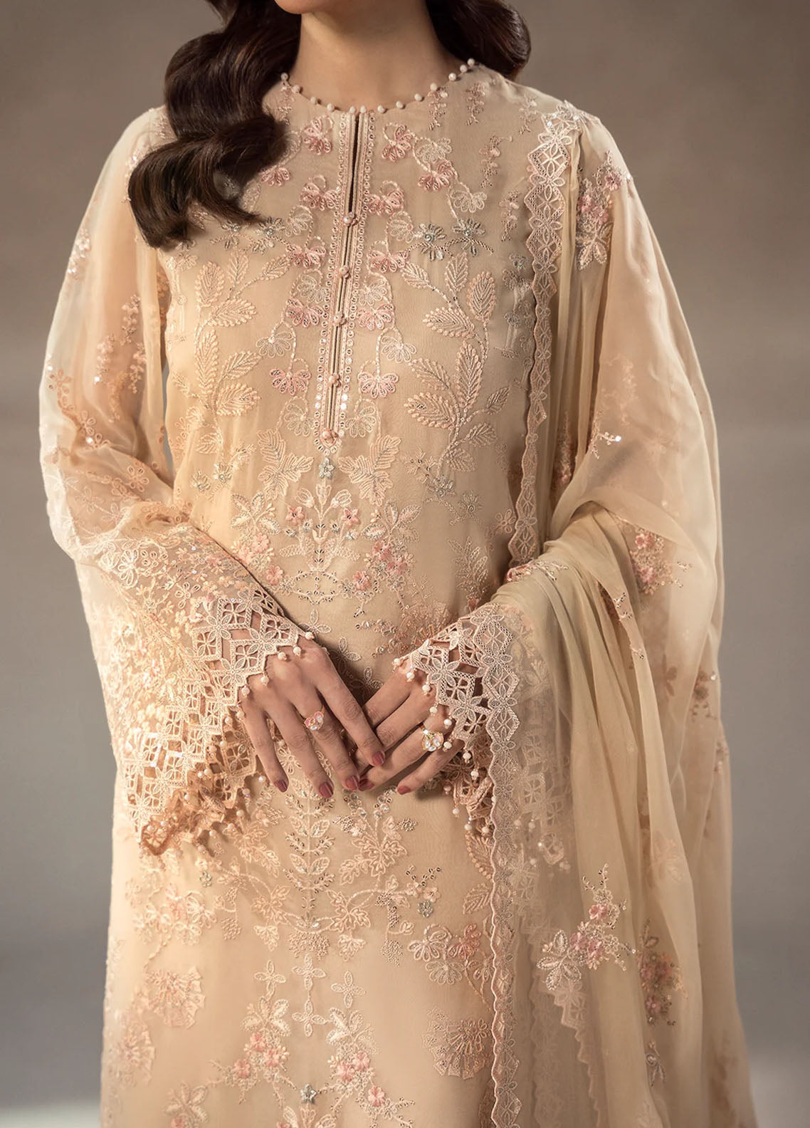 Lamisah By Lavish Premium Afsanah Embroidered Chiffon 3 Piece Unstitched Suit LP25LA D-02 CHAMPAGNE BLOSSOM Lamisah By Lavish Premium Afsanah Embroidered Chiffon 3 Piece Unstitched Suit LP25LA D-02 CHAMPAGNE BLOSSOM