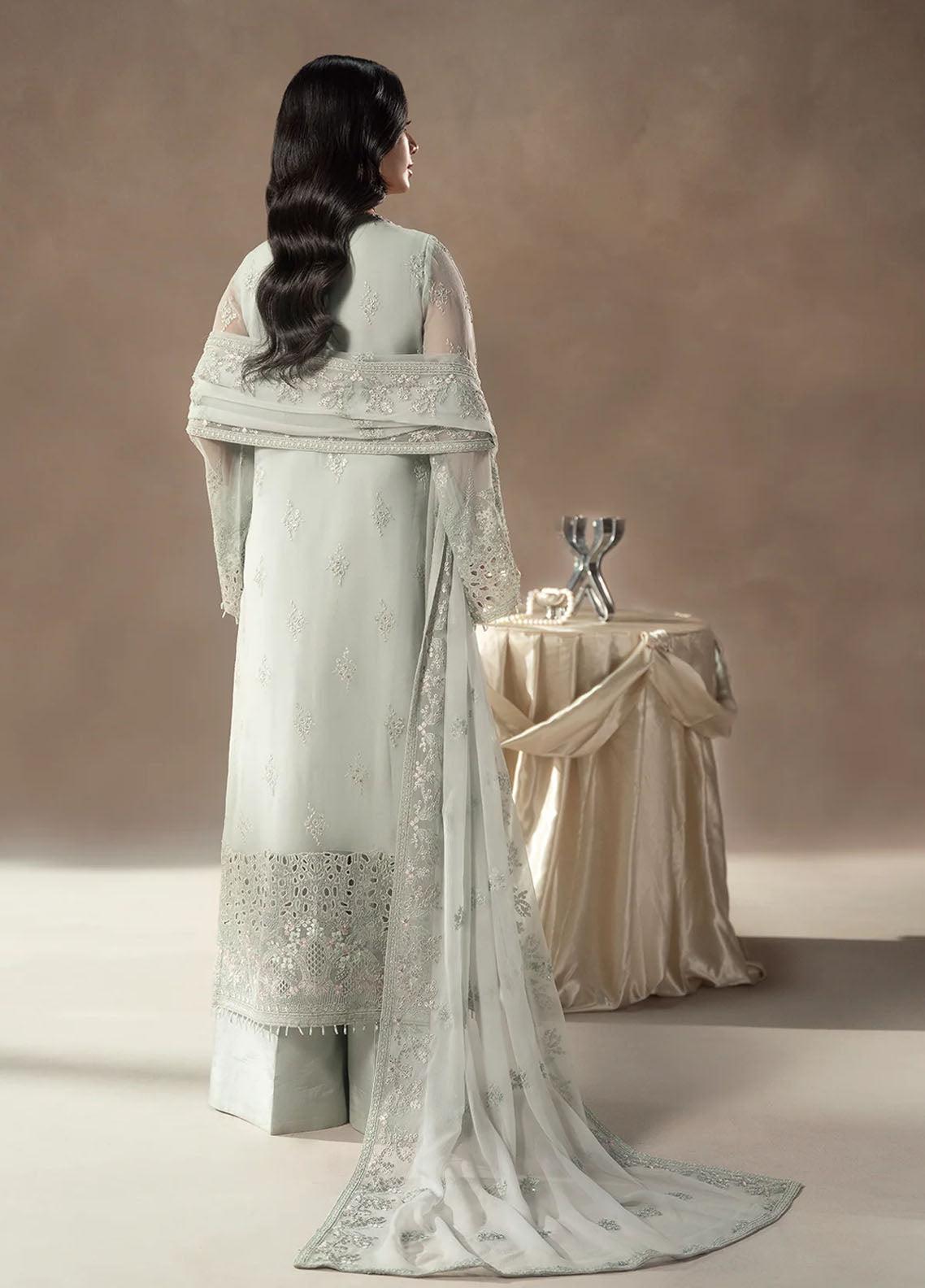 Lamisah By Lavish Premium Afsanah Embroidered Chiffon 3 Piece Unstitched Suit LP25LA D-03 FROSTED SERENITY Lamisah By Lavish Premium Afsanah Embroidered Chiffon 3 Piece Unstitched Suit LP25LA D-03 FROSTED SERENITY