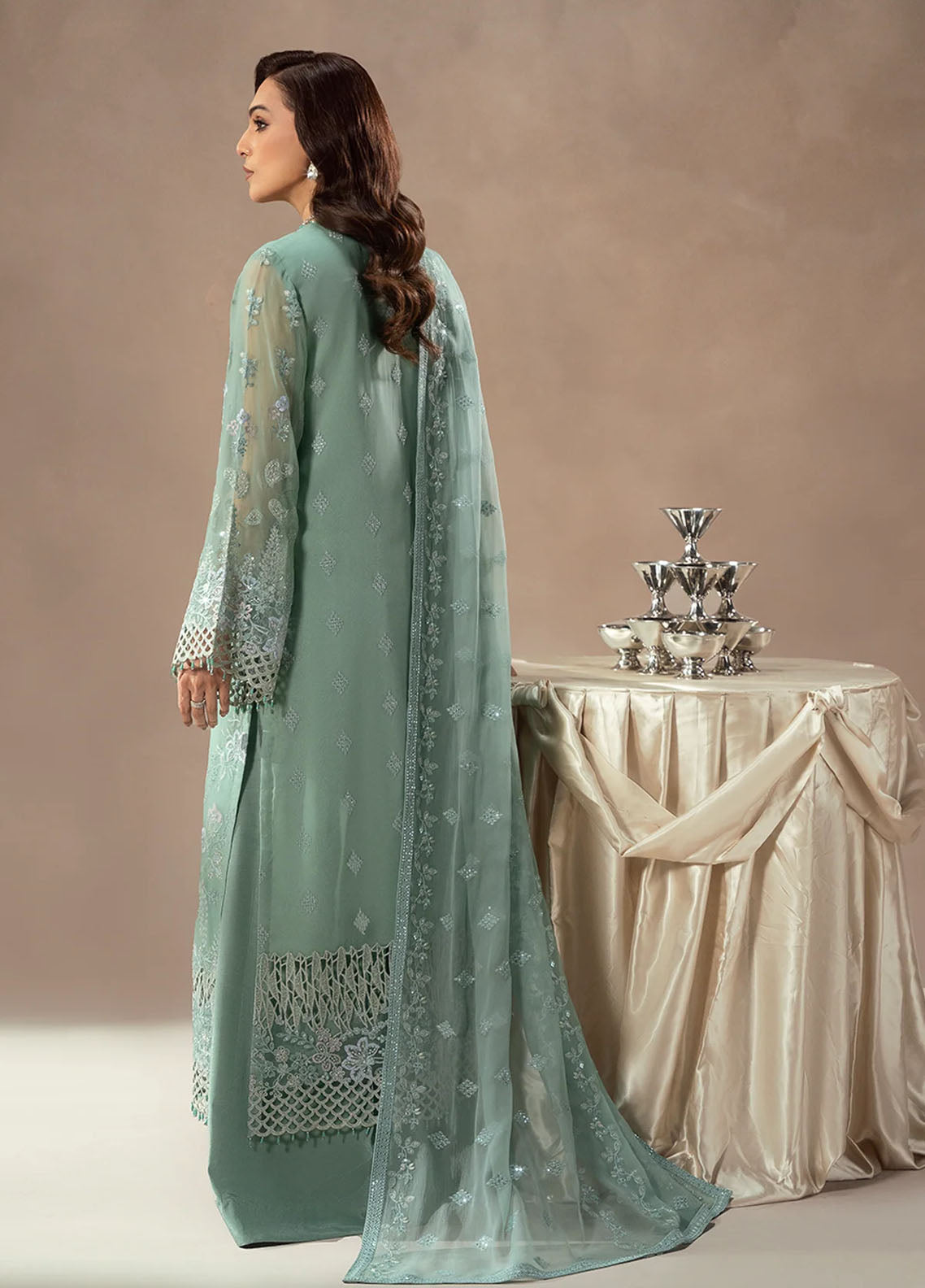 Lamisah By Lavish Premium Afsanah Embroidered Chiffon 3 Piece Unstitched Suit LP25LA D-04 MINT WHISPER Lamisah By Lavish Premium Afsanah Embroidered Chiffon 3 Piece Unstitched Suit LP25LA D-04 MINT WHISPER
