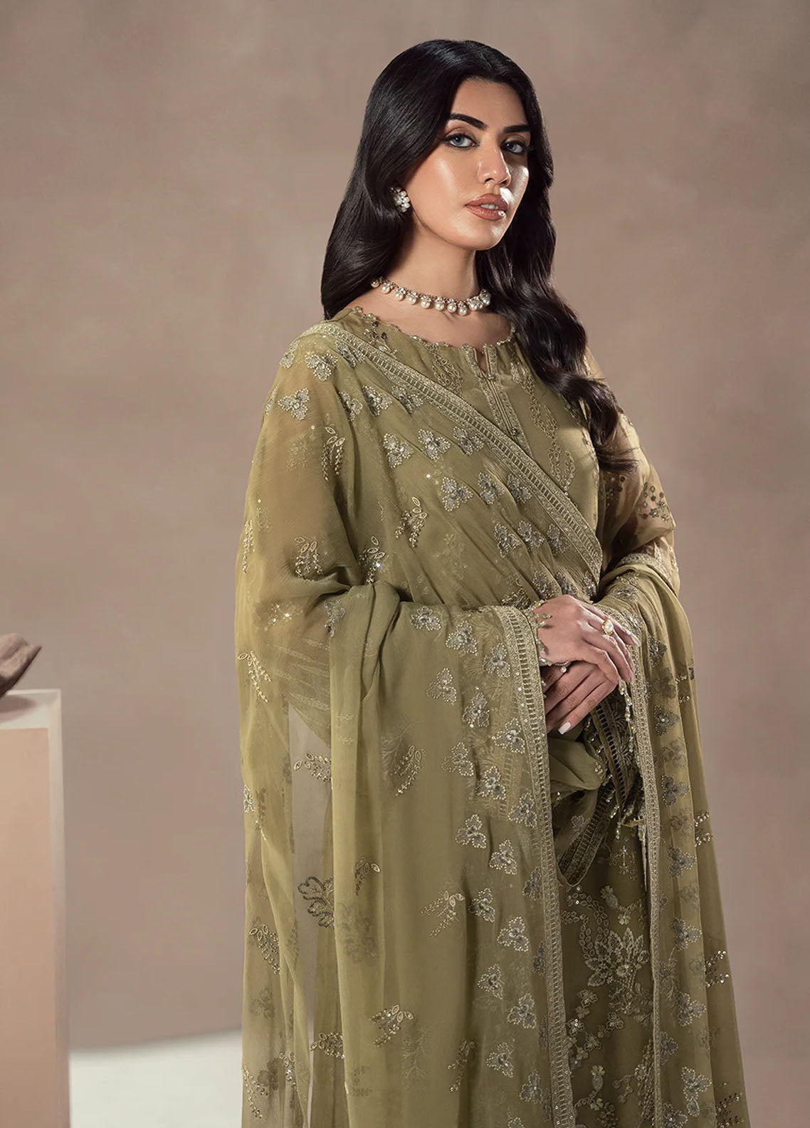 Lamisah By Lavish Premium Afsanah Embroidered Chiffon 3 Piece Unstitched Suit LP25LA D-05 SAGE EMPRESS Lamisah By Lavish Premium Afsanah Embroidered Chiffon 3 Piece Unstitched Suit LP25LA D-05 SAGE EMPRESS