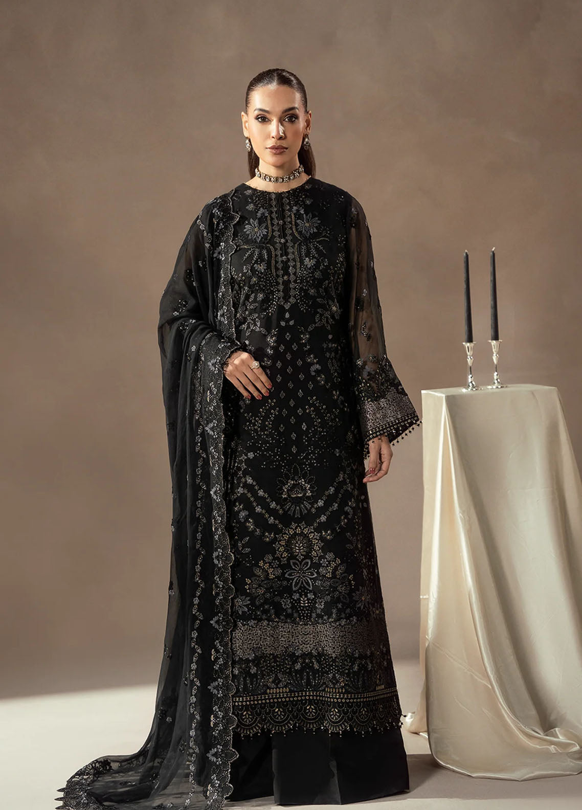Lamisah By Lavish Premium Afsanah Embroidered Chiffon 3 Piece Unstitched Suit LP25LA D-08 NOIR ROYALE Lamisah By Lavish Premium Afsanah Embroidered Chiffon 3 Piece Unstitched Suit LP25LA D-08 NOIR ROYALE