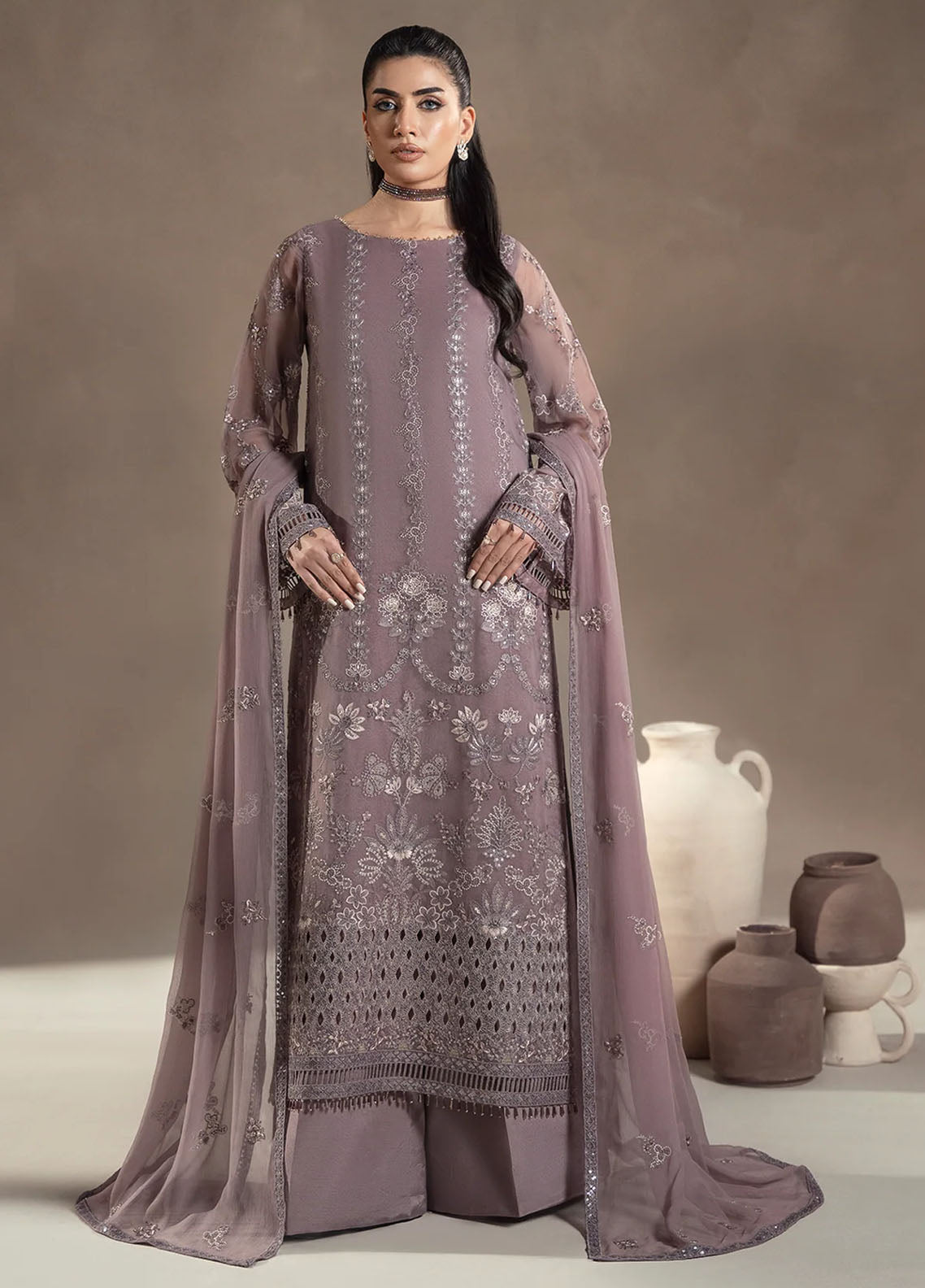 Lamisah By Lavish Premium Afsanah Embroidered Chiffon 3 Piece Unstitched Suit LP25LA D-09 MAUVE MYSTIQUE Lamisah By Lavish Premium Afsanah Embroidered Chiffon 3 Piece Unstitched Suit LP25LA D-09 MAUVE MYSTIQUE