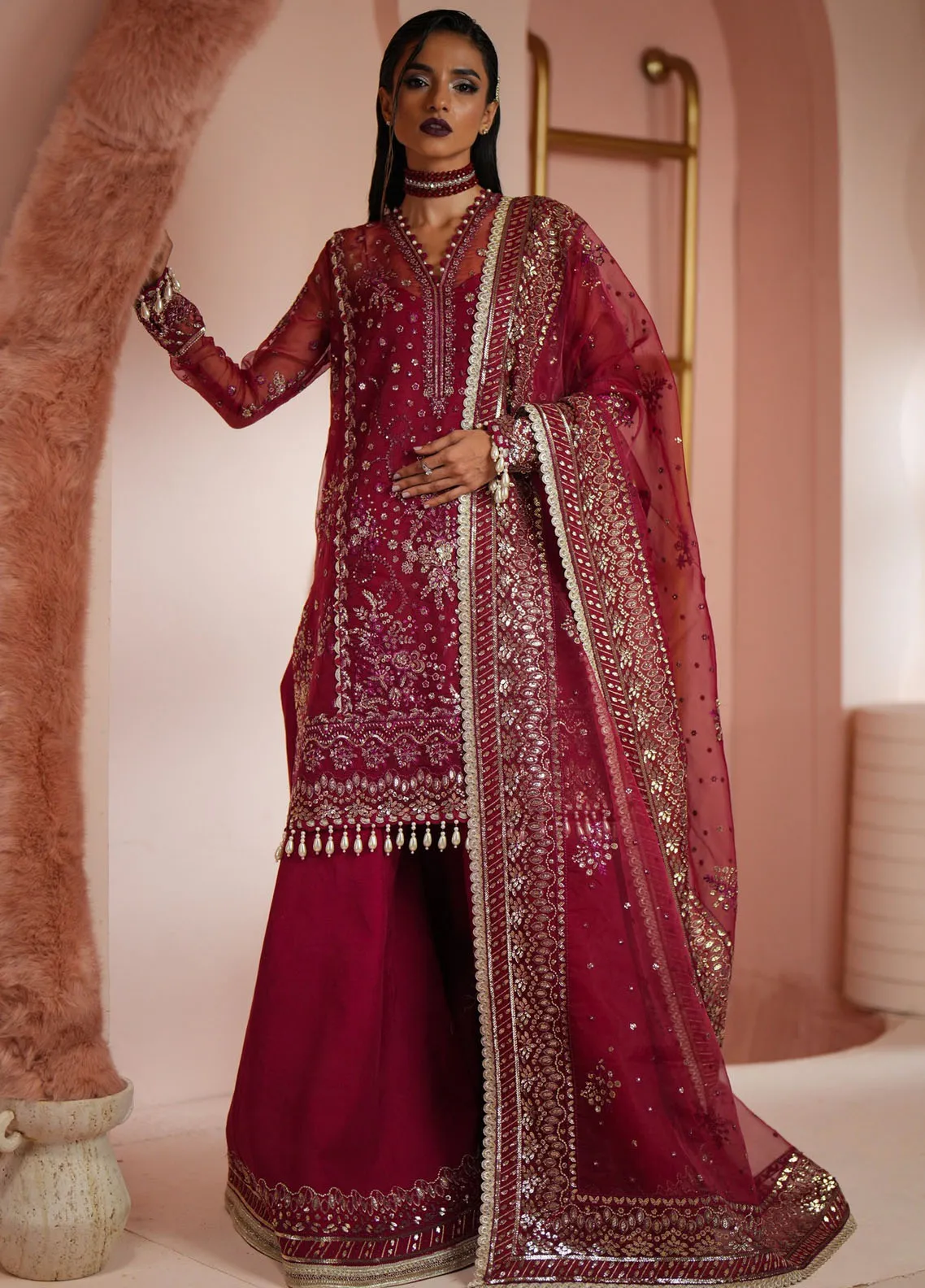 Luminara By Ayzel Afrozeh Embroidered Organza 3 Piece Unstitched Suit AF24LA AWF-03 RUBY Luminara By Ayzel Afrozeh Embroidered Organza 3 Piece Unstitched Suit AF24LA AWF-03 RUBY