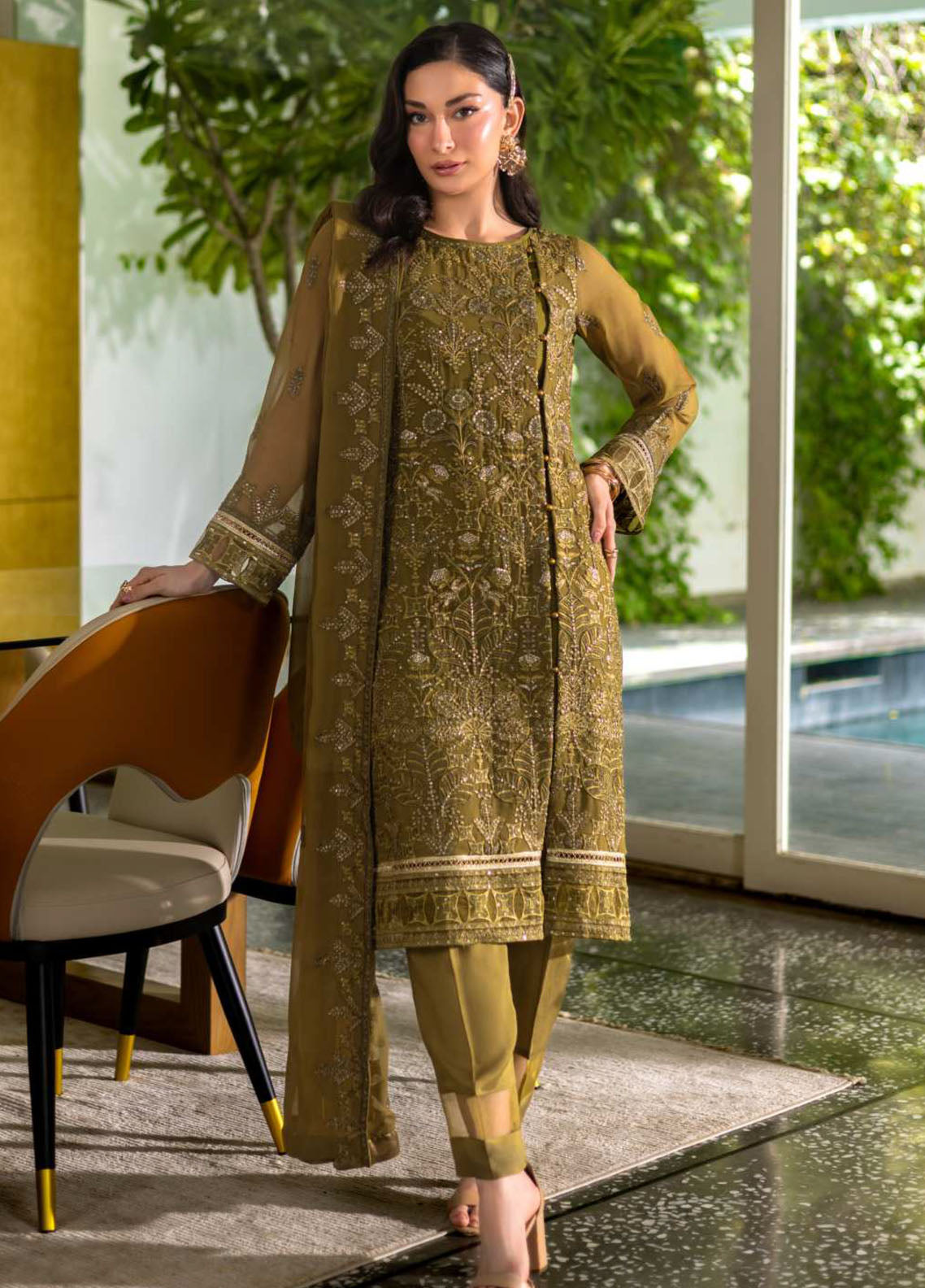 Luminara By Manahil Lakhani Embroidered Chiffon 3 Piece Unstitched Suit ML25L D-CE-02 SAGE Luminara By Manahil Lakhani Embroidered Chiffon 3 Piece Unstitched Suit ML25L D-CE-02 SAGE