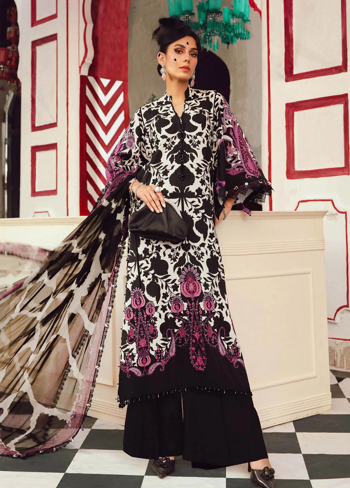 M.Prints By Maria B Embroidered Cambric Suits Unstitched 3 Piece MB25FE MPT-2704-B M.Prints By Maria B Embroidered Cambric Suits Unstitched 3 Piece MB25FE MPT-2704-B