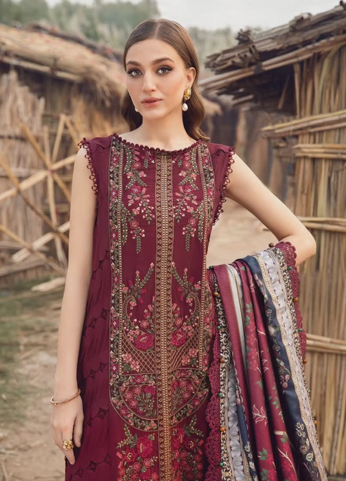 M.Prints By Maria B Embroidered Linen 3 Piece Unstitched Suit MB24WE MPT-2406-B M.Prints By Maria B Embroidered Linen 3 Piece Unstitched Suit MB24WE MPT-2406-B