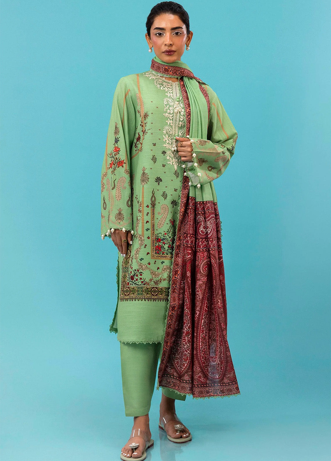 Mahay By Sana Safinaz Embroidered Slub 3 Piece Unstitched Suit H243-025B-3CQ Mahay By Sana Safinaz Embroidered Slub 3 Piece Unstitched Suit H243-025B-3CQ