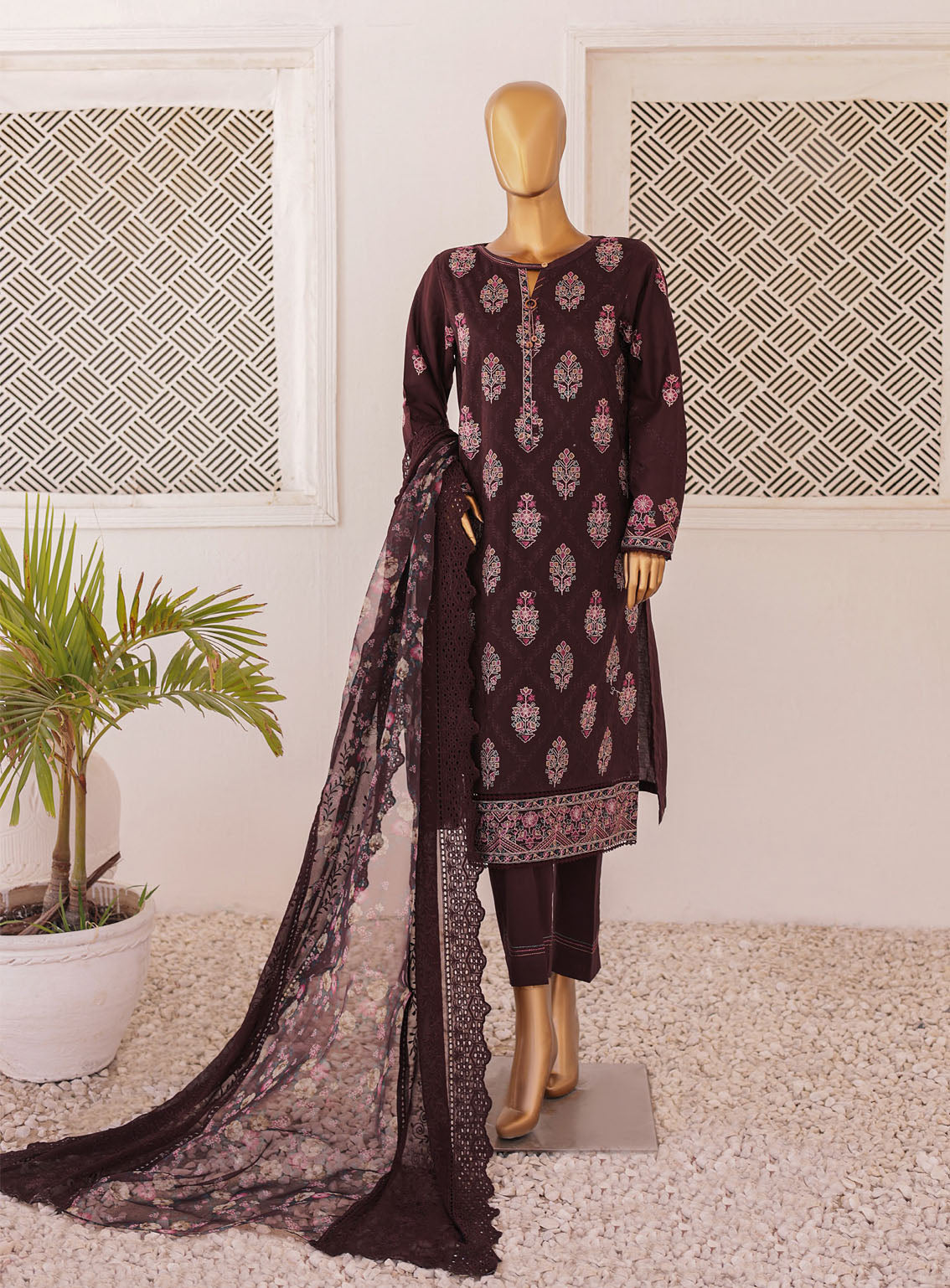 Majestic By HZ Luxury Embroidered Lawn 3 Piece Unstitched Suit HZ24M MEC-01 Majestic By HZ Luxury Embroidered Lawn 3 Piece Unstitched Suit HZ24M MEC-01
