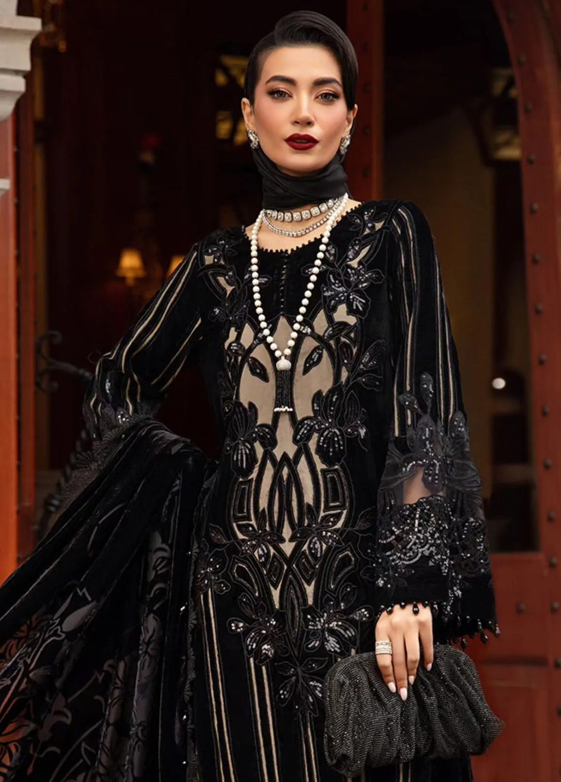Maria B Winter Luxe Embroidered Velvet 3 Piece Unstitched Suit MB24WL DL-1205 Maria B Winter Luxe Embroidered Velvet 3 Piece Unstitched Suit MB24WL DL-1205