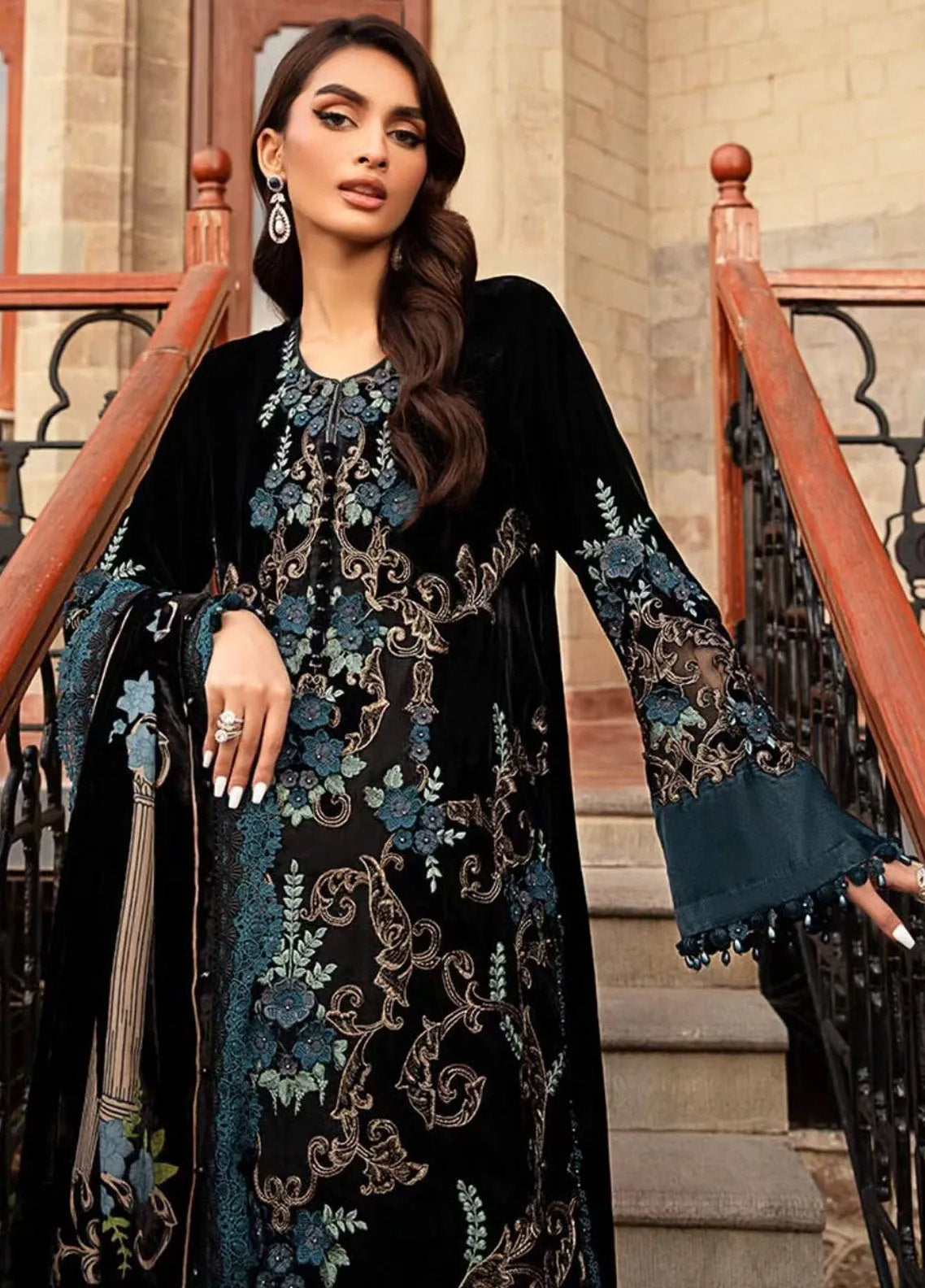 Maria B Winter Luxe Embroidered Velvet 3 Piece Unstitched Suit MB24WL DL-1208 Maria B Winter Luxe Embroidered Velvet 3 Piece Unstitched Suit MB24WL DL-1208