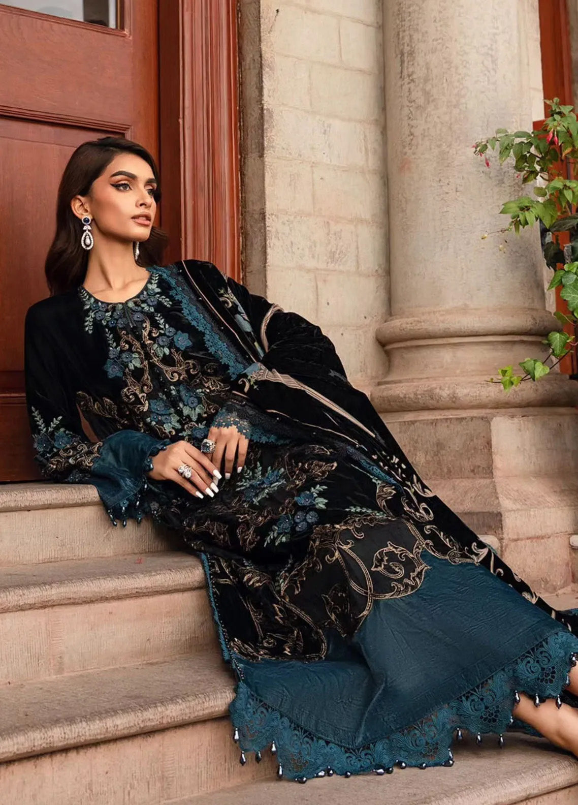 Maria B Winter Luxe Embroidered Velvet 3 Piece Unstitched Suit MB24WL DL-1208 Maria B Winter Luxe Embroidered Velvet 3 Piece Unstitched Suit MB24WL DL-1208