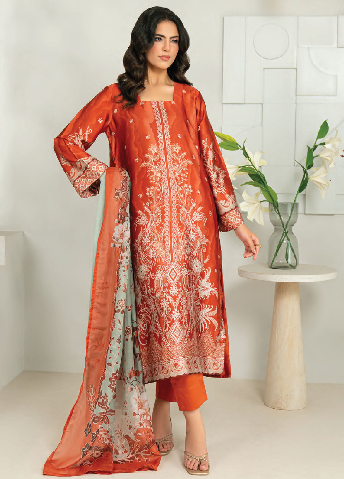 Marine By Rashid Textile Luxury Printed Silk 3 Piece Unstitched Suit RT25LS D-1006 Marine By Rashid Textile Luxury Printed Silk 3 Piece Unstitched Suit RT25LS D-1006