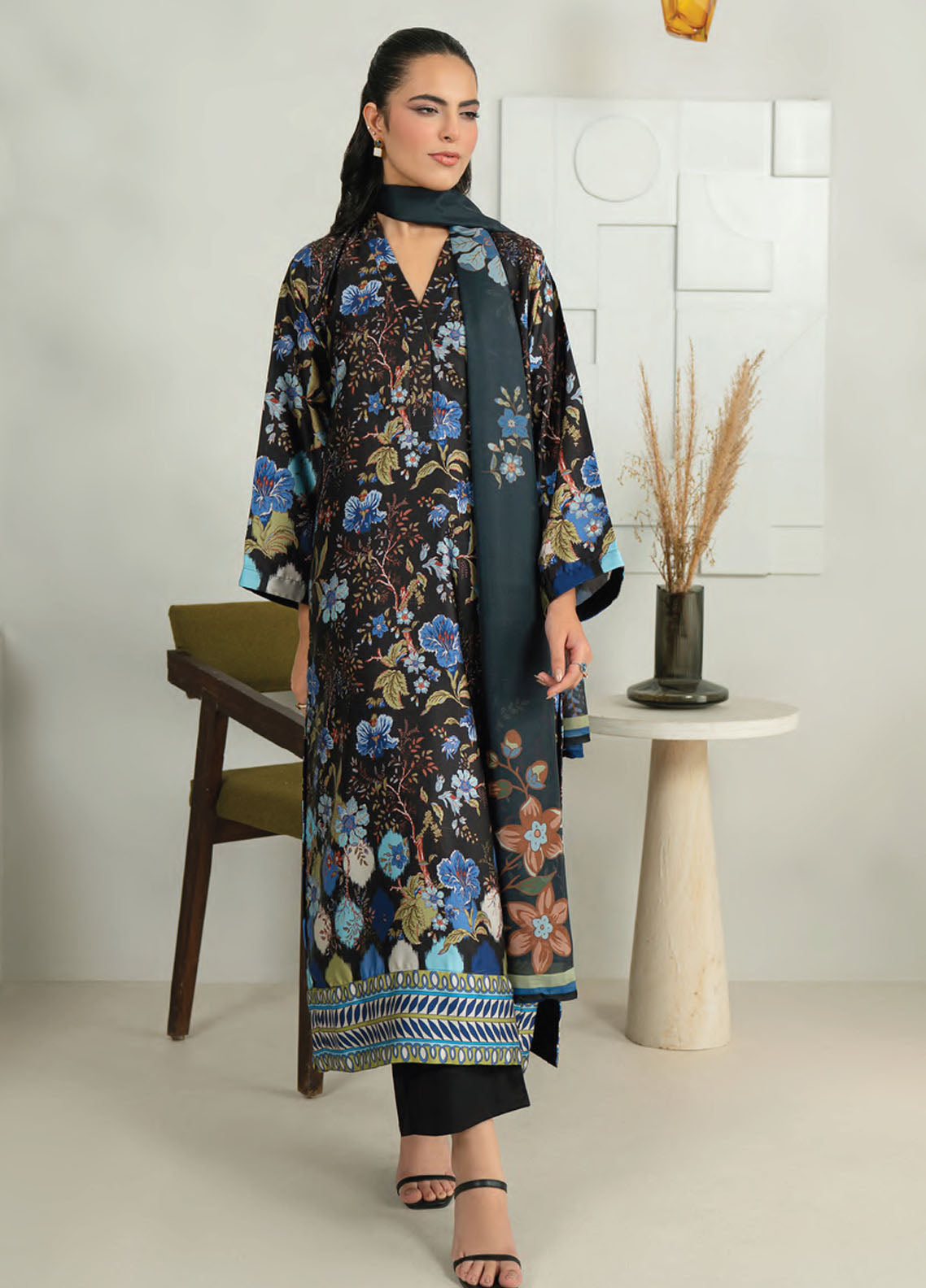 Marine By Rashid Textile Luxury Printed Silk 3 Piece Unstitched Suit RT25LS D-1010 Marine By Rashid Textile Luxury Printed Silk 3 Piece Unstitched Suit RT25LS D-1010