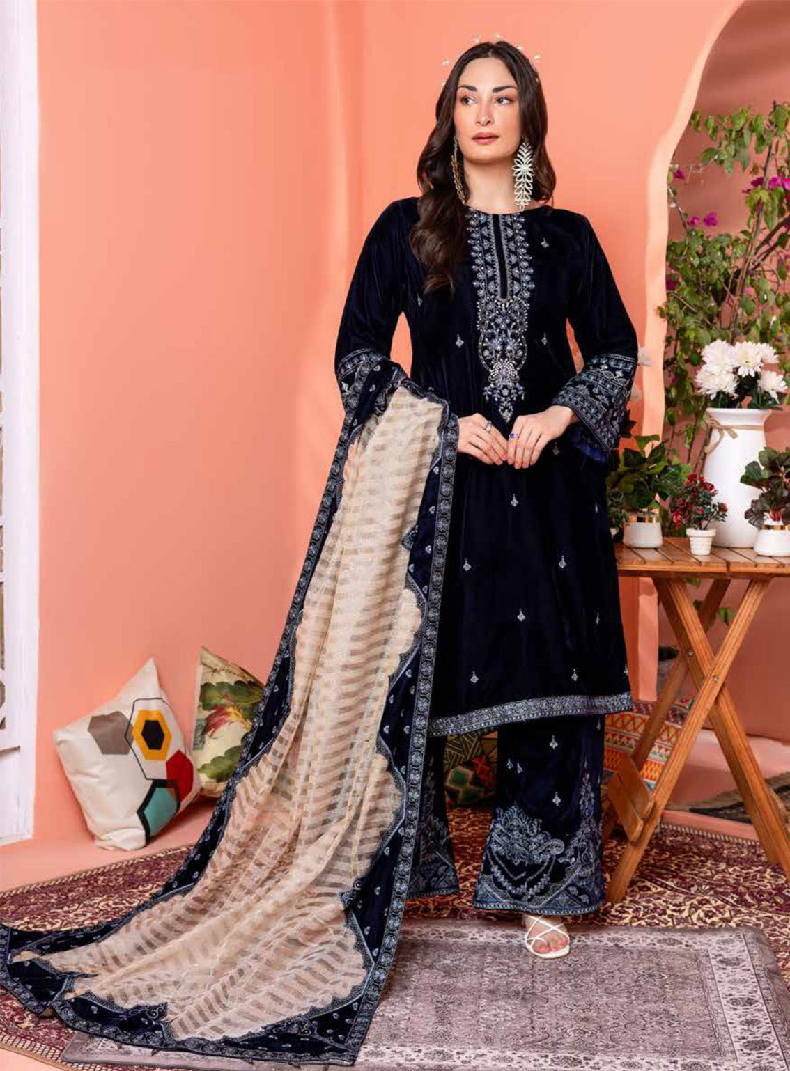 Maya By Schick Embroidered Velvet 3 Piece Unstitched Suit SDH24M D-01 Maya By Schick Embroidered Velvet 3 Piece Unstitched Suit SDH24M D-01