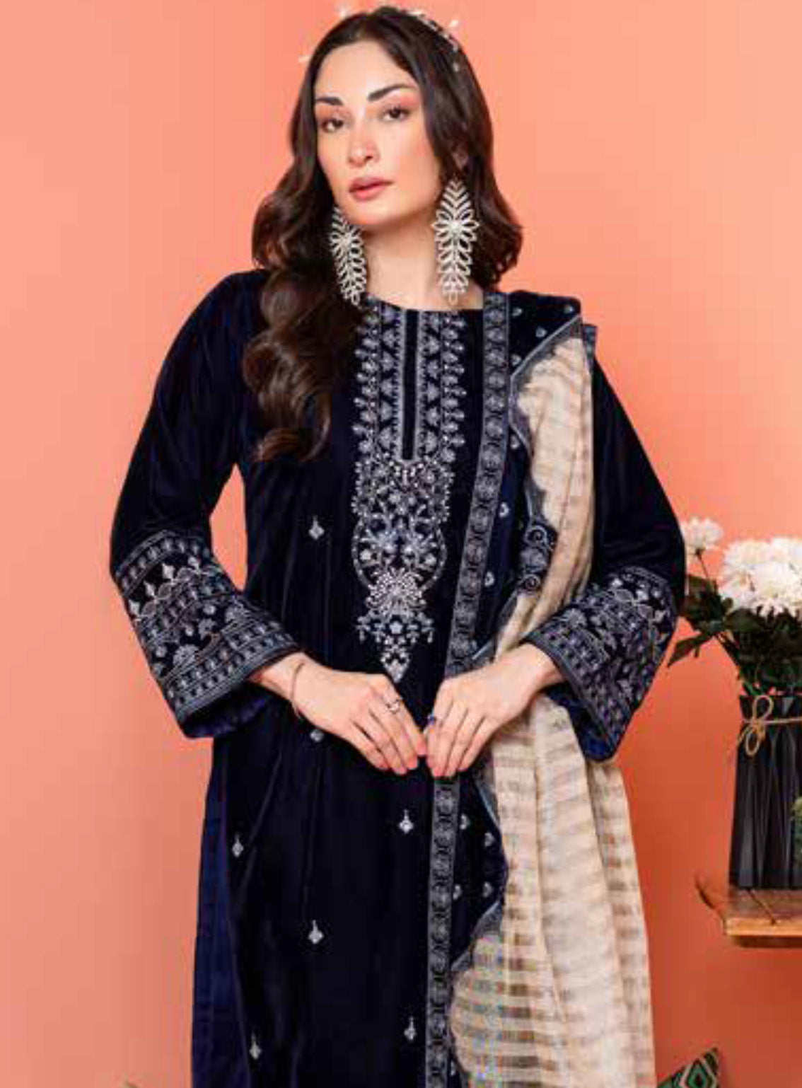 Maya By Schick Embroidered Velvet 3 Piece Unstitched Suit SDH24M D-01 Maya By Schick Embroidered Velvet 3 Piece Unstitched Suit SDH24M D-01