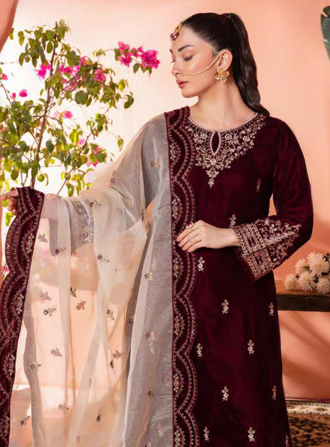 Maya By Schick Embroidered Velvet 3 Piece Unstitched Suit SDH24M D-03 Maya By Schick Embroidered Velvet 3 Piece Unstitched Suit SDH24M D-03