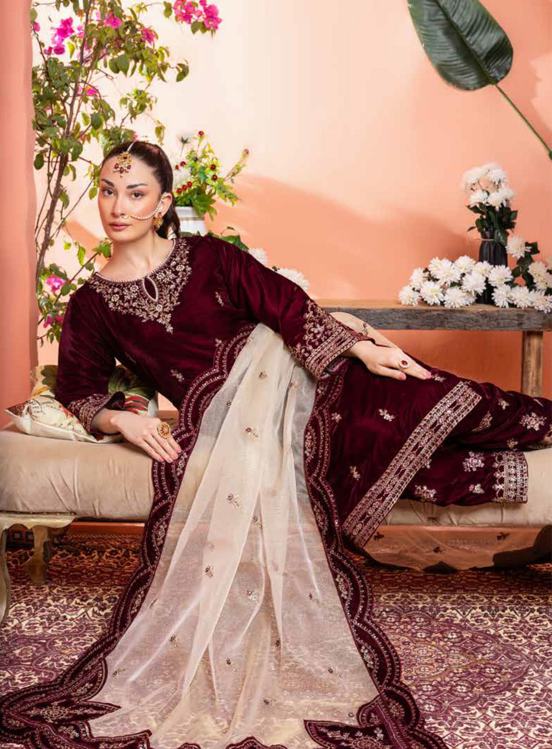 Maya By Schick Embroidered Velvet 3 Piece Unstitched Suit SDH24M D-03 Maya By Schick Embroidered Velvet 3 Piece Unstitched Suit SDH24M D-03