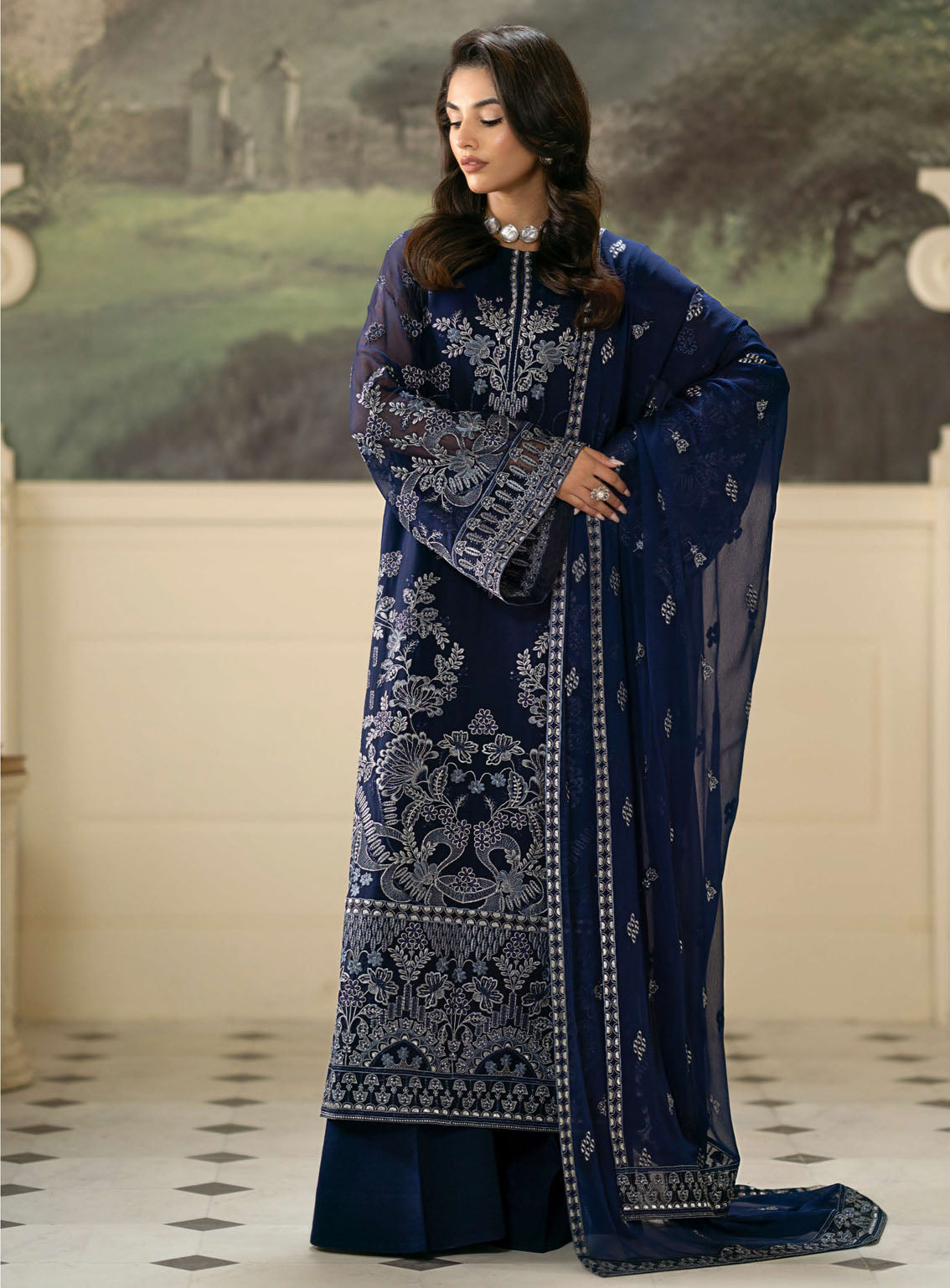Meharbano By Kuch Khas Embroidered Chiffon 3 Piece Unstitched Suit FL24MV16 K-1601 NILAN Meharbano By Kuch Khas Embroidered Chiffon 3 Piece Unstitched Suit FL24MV16 K-1601 NILAN
