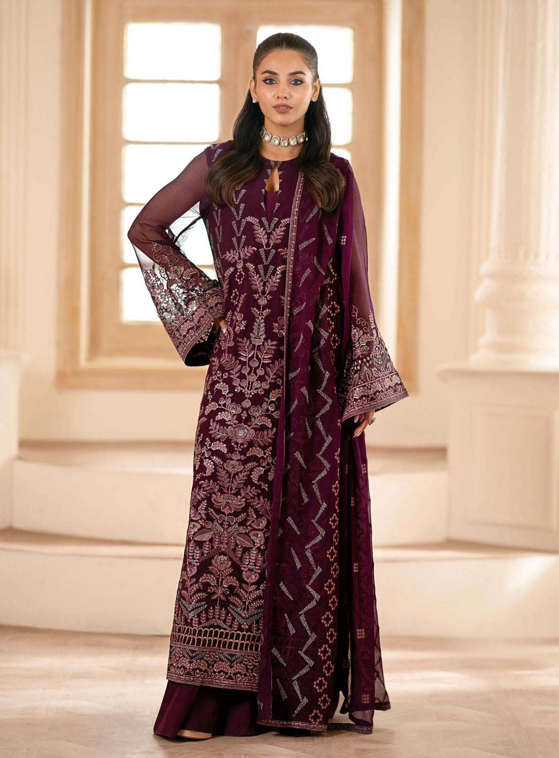 Meharbano By Kuch Khas Embroidered Chiffon 3 Piece Unstitched Suit FL24MV16 K-1609 CALESTE Meharbano By Kuch Khas Embroidered Chiffon 3 Piece Unstitched Suit FL24MV16 K-1609 CALESTE