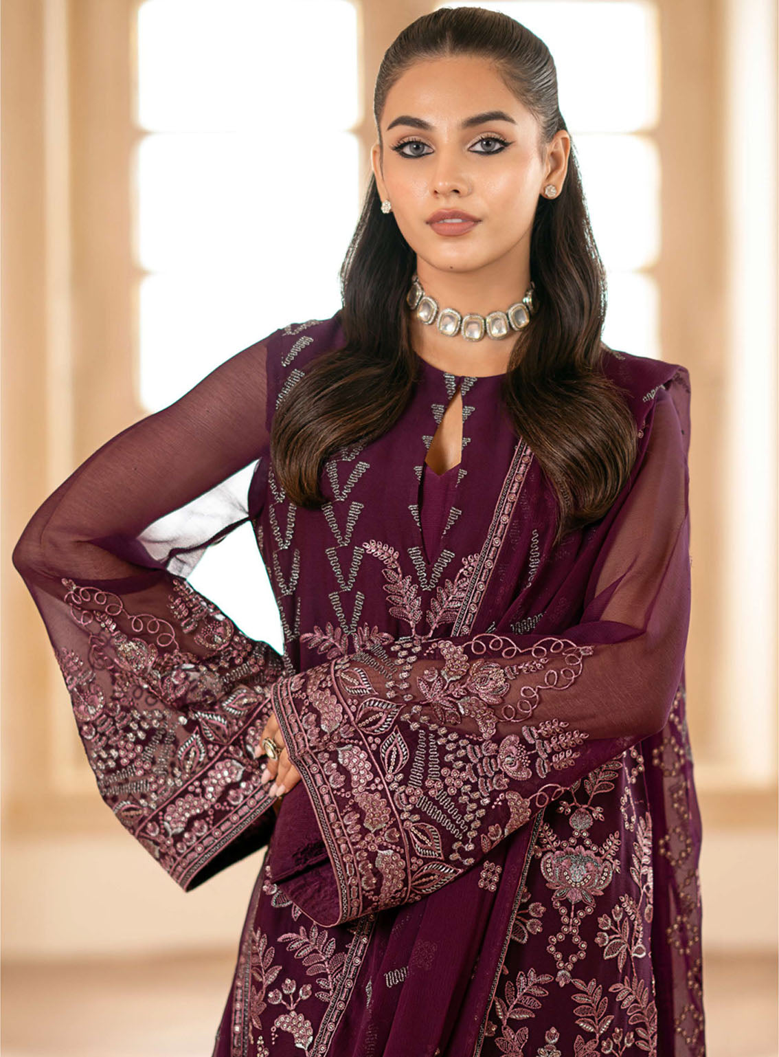 Meharbano By Kuch Khas Embroidered Chiffon 3 Piece Unstitched Suit FL24MV16 K-1609 CALESTE Meharbano By Kuch Khas Embroidered Chiffon 3 Piece Unstitched Suit FL24MV16 K-1609 CALESTE
