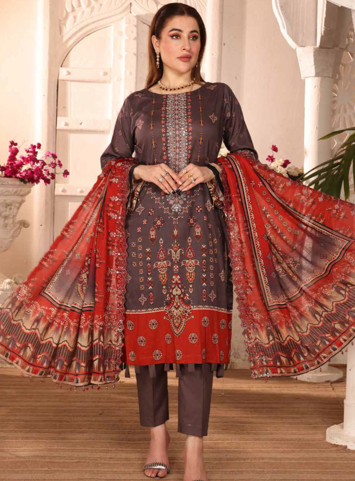 Mishaal By Schick Embroidered Lawn 3 Piece Unstitched Suit SDH24MEL D-01 Mishaal By Schick Embroidered Lawn 3 Piece Unstitched Suit SDH24MEL D-01