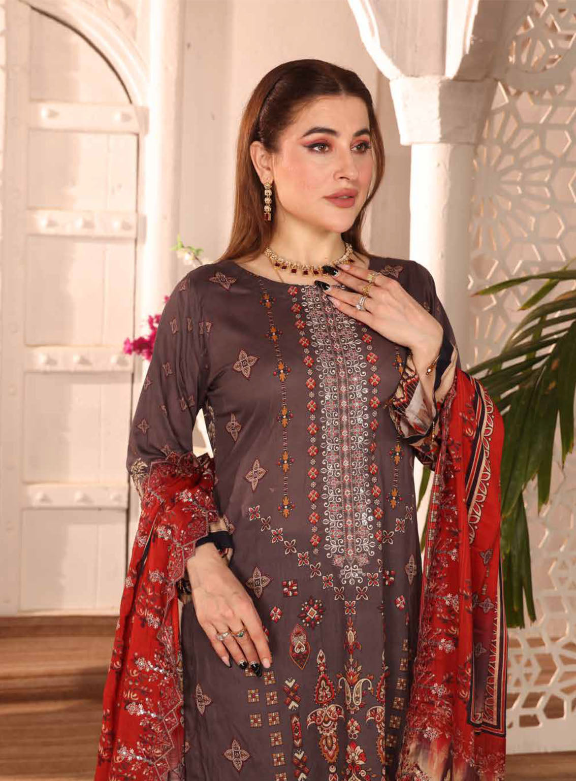 Mishaal By Schick Embroidered Lawn 3 Piece Unstitched Suit SDH24MEL D-01 Mishaal By Schick Embroidered Lawn 3 Piece Unstitched Suit SDH24MEL D-01