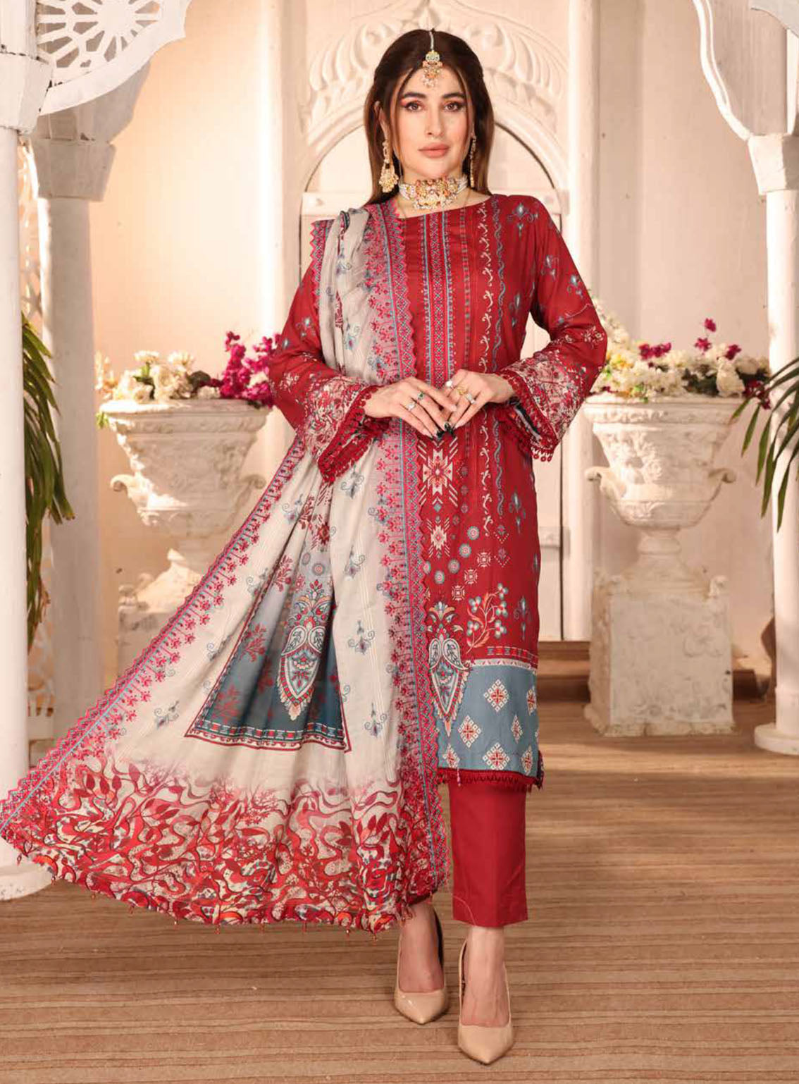 Mishaal By Schick Embroidered Lawn 3 Piece Unstitched Suit SDH24MEL D-01 Mishaal By Schick Embroidered Lawn 3 Piece Unstitched Suit SDH24MEL D-01