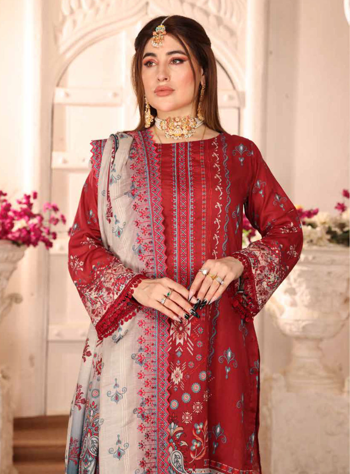 Mishaal By Schick Embroidered Lawn 3 Piece Unstitched Suit SDH24MEL D-02 Mishaal By Schick Embroidered Lawn 3 Piece Unstitched Suit SDH24MEL D-02