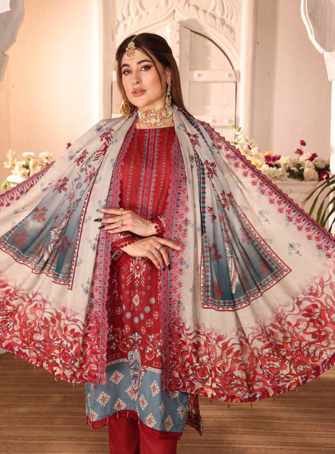 Mishaal By Schick Embroidered Lawn 3 Piece Unstitched Suit SDH24MEL D-02 Mishaal By Schick Embroidered Lawn 3 Piece Unstitched Suit SDH24MEL D-02