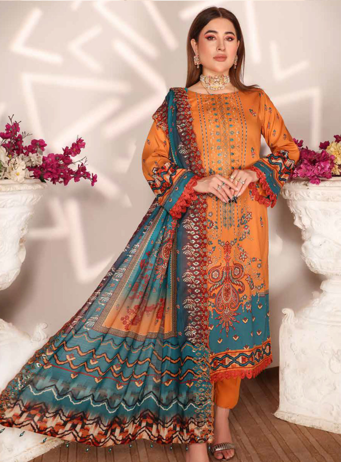 Mishaal By Schick Embroidered Lawn 3 Piece Unstitched Suit SDH24MEL D-03 Mishaal By Schick Embroidered Lawn 3 Piece Unstitched Suit SDH24MEL D-03
