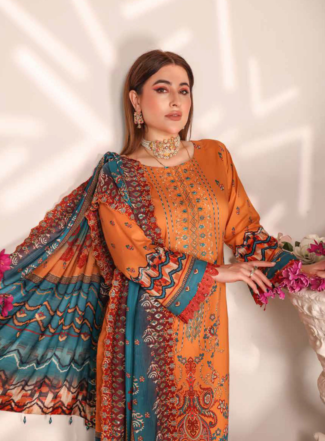 Mishaal By Schick Embroidered Lawn 3 Piece Unstitched Suit SDH24MEL D-03 Mishaal By Schick Embroidered Lawn 3 Piece Unstitched Suit SDH24MEL D-03