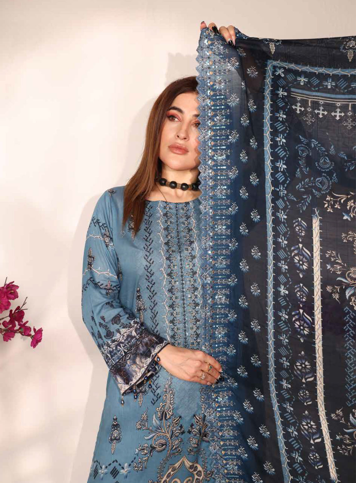 Mishaal By Schick Embroidered Lawn 3 Piece Unstitched Suit SDH24MEL D-04 Mishaal By Schick Embroidered Lawn 3 Piece Unstitched Suit SDH24MEL D-04