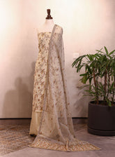 Moin Block Embroidered Raw Silk 3 Piece Unstitched Suit MBLK25ERS MD-1424