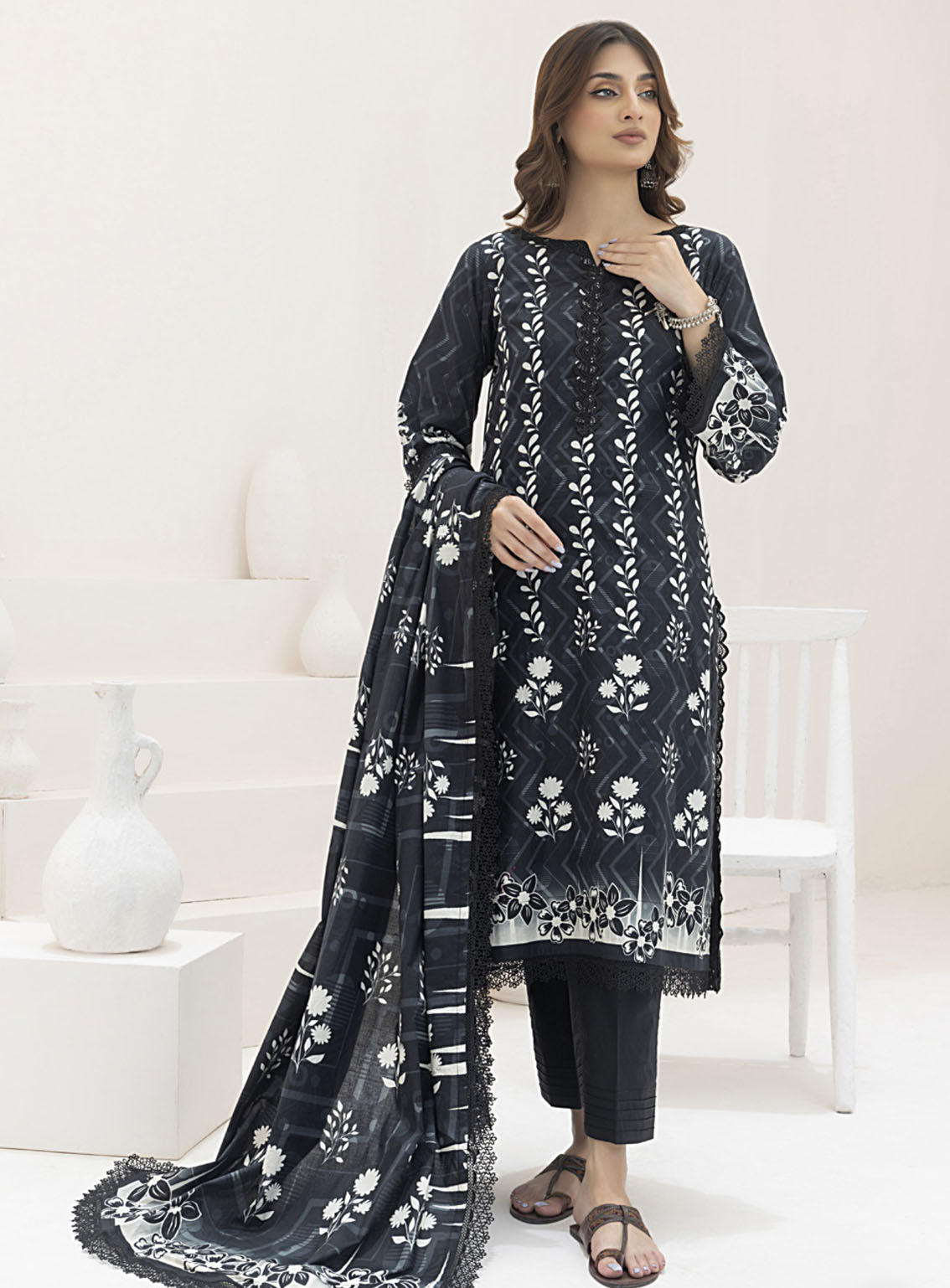 Monochrome By Alzohaib Digital Printed Lawn 3 Piece Unstitched Suit AZ24M MDL-05 Monochrome By Alzohaib Digital Printed Lawn 3 Piece Unstitched Suit AZ24M MDL-05