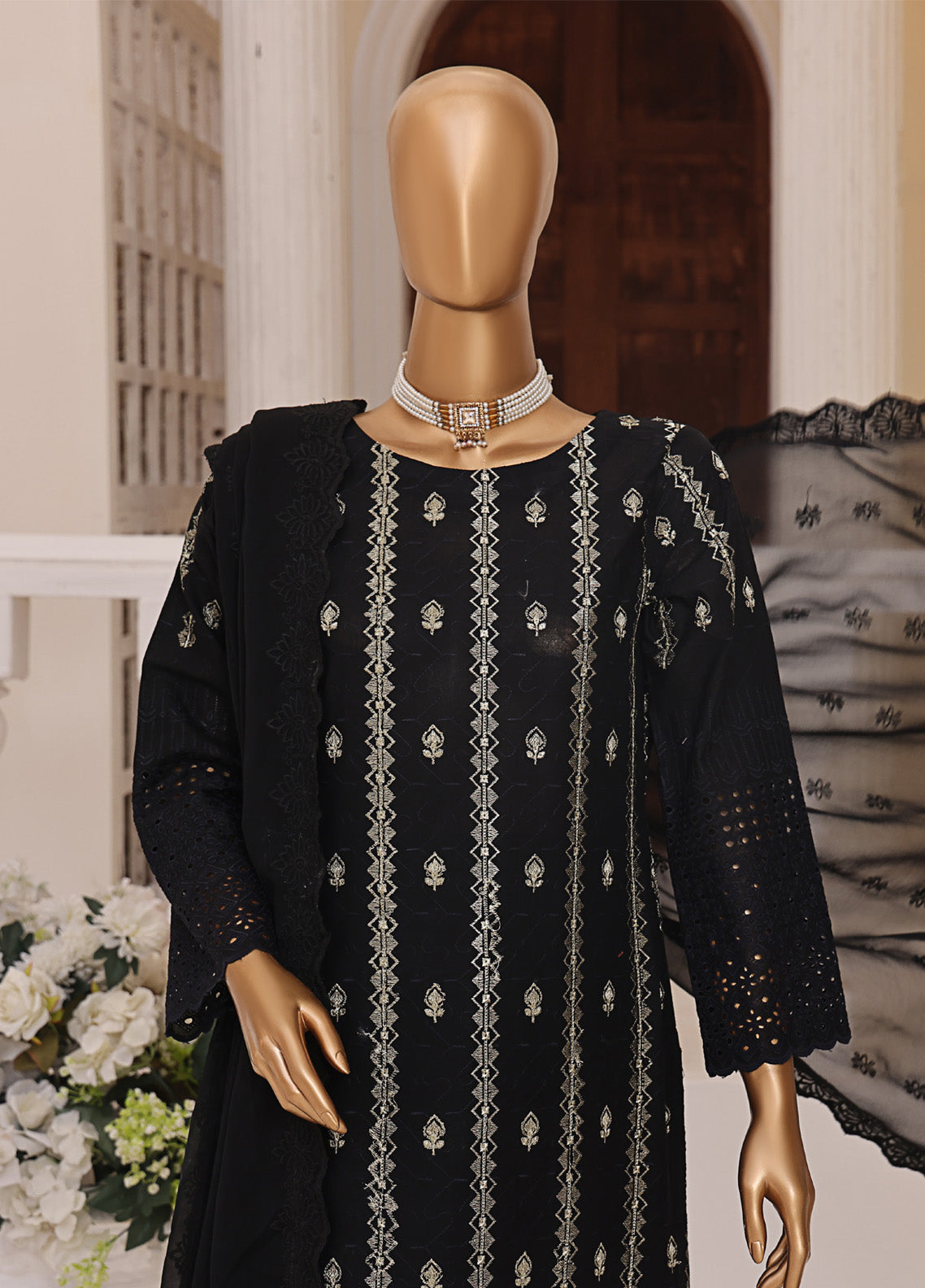 Monochrome By Schick Embroidered Schiffli 3 Piece Unstitched Suit SDH25MSE EBC-03 Monochrome By Schick Embroidered Schiffli 3 Piece Unstitched Suit SDH25MSE EBC-03