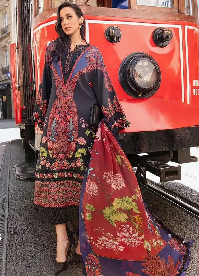 M.Prints By Maria B Embroidered Cambric 3 Piece Unstitched Suit MB24MPFE MPT-2304-B M.Prints By Maria B Embroidered Cambric 3 Piece Unstitched Suit MB24MPFE MPT-2304-B