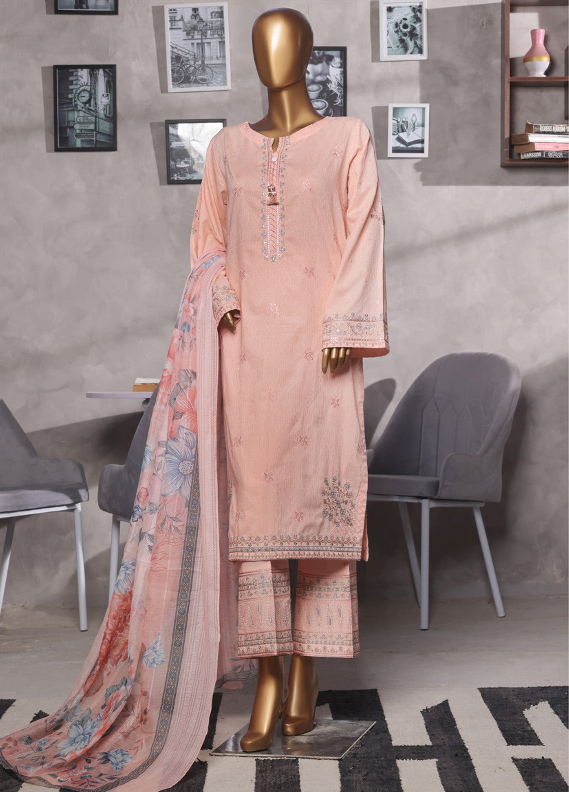 Muse By HZ Textile Embroidered Cotton Self Jacquard 3 Piece Stitched Suit HZ25MCSV2 SSJ-2502-P Muse By HZ Textile Embroidered Cotton Self Jacquard 3 Piece Stitched Suit HZ25MCSV2 SSJ-2502-P