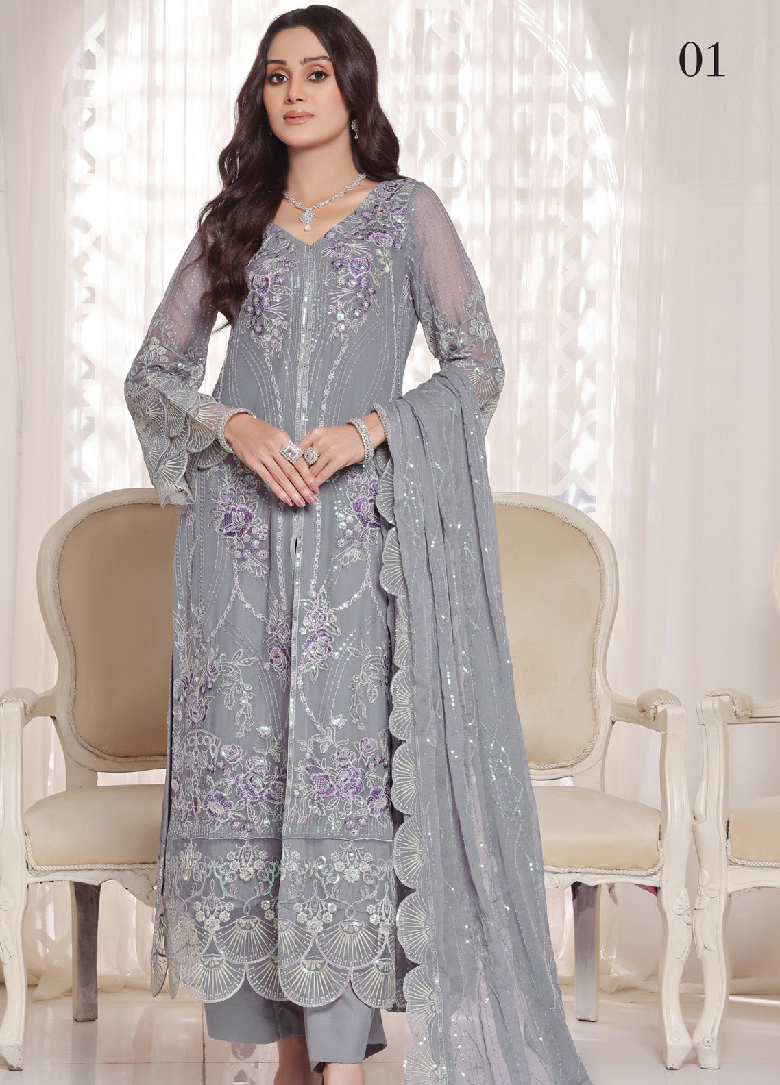 Myra By Soghat Creation Embroidered Chiffon 3 Piece Unstitched Suit SC25M LEC-01 Myra By Soghat Creation Embroidered Chiffon 3 Piece Unstitched Suit SC25M LEC-01