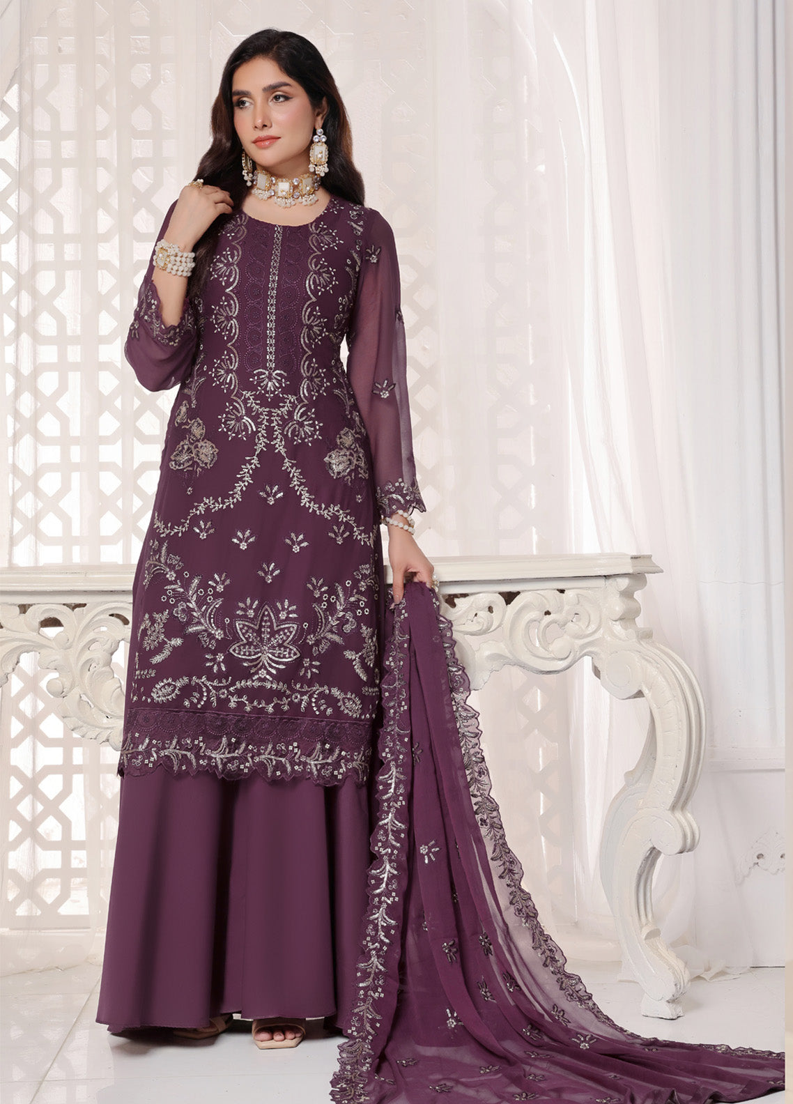 Myra By Soghat Creation Embroidered Chiffon 3 Piece Unstitched Suit SC25M LEC-08 Myra By Soghat Creation Embroidered Chiffon 3 Piece Unstitched Suit SC25M LEC-08