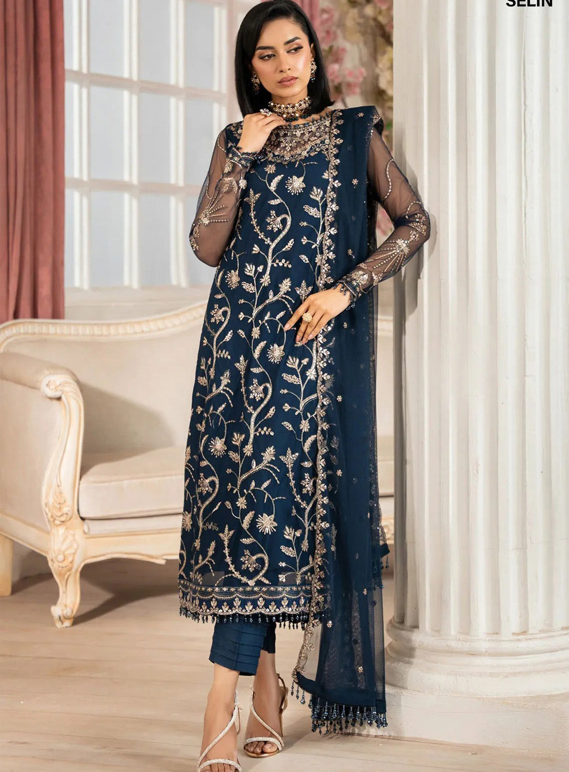 Nafees By Zarif Embroidered Net 3 Piece Unstitched Suit ZF24FE ZNAF-02 SELIN Nafees By Zarif Embroidered Net 3 Piece Unstitched Suit ZF24FE ZNAF-02 SELIN