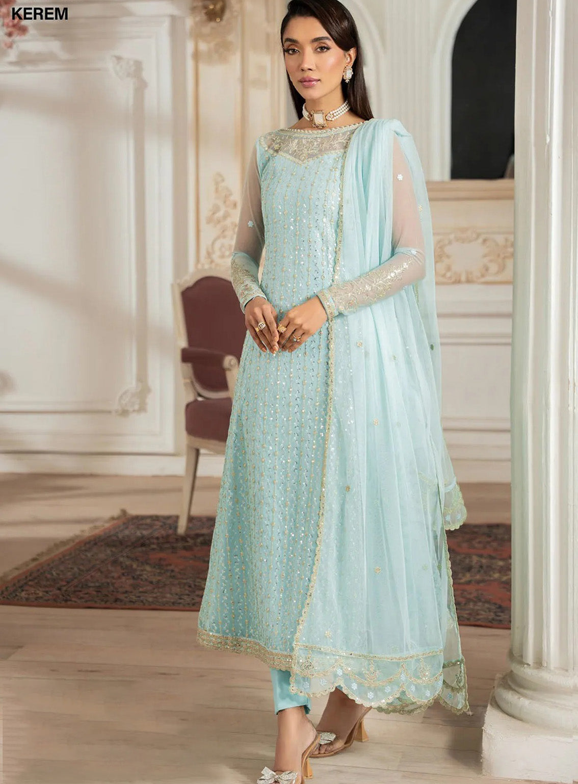 Nafees By Zarif Embroidered Net 3 Piece Unstitched Suit ZF24FE ZNAF-04 KEREM Nafees By Zarif Embroidered Net 3 Piece Unstitched Suit ZF24FE ZNAF-04 KEREM