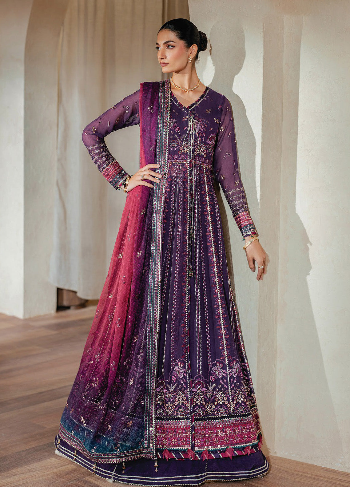 Niran By Xenia Embroidered Chiffon 3 Piece Unstitched Suit ZE24N D-03 SOURATI Niran By Xenia Embroidered Chiffon 3 Piece Unstitched Suit ZE24N D-03 SOURATI