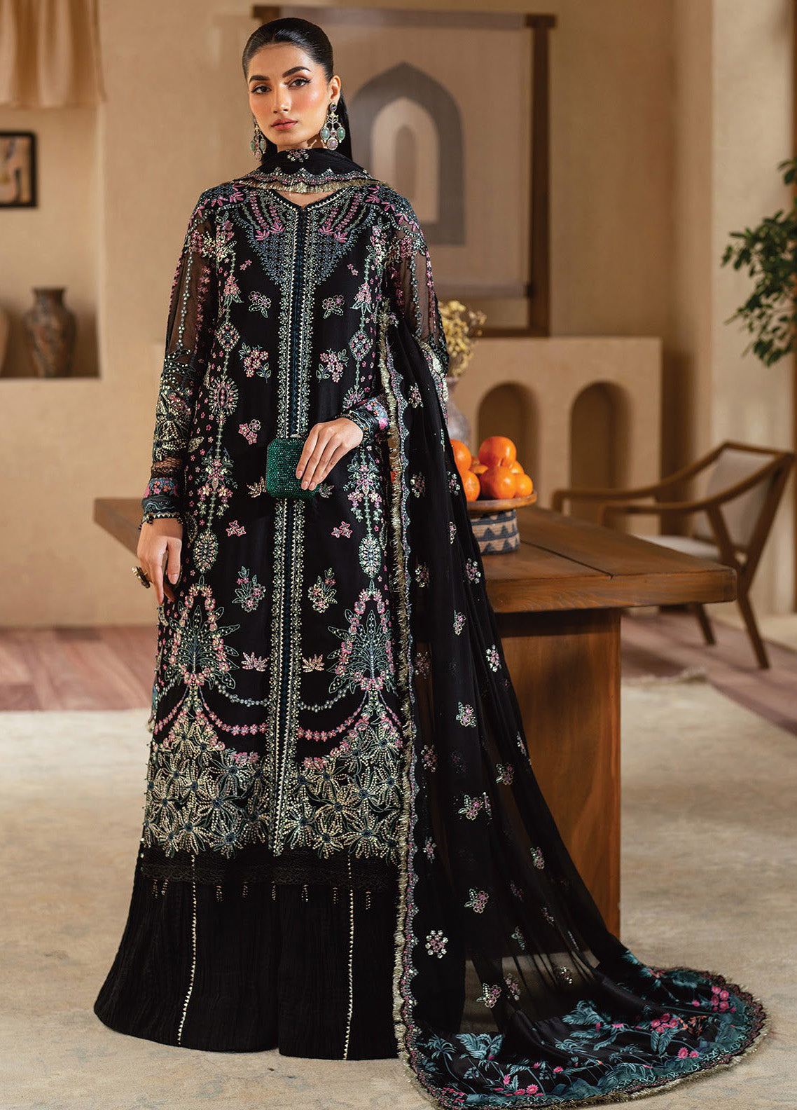Niran By Xenia Embroidered Chiffon 3 Piece Unstitched Suit ZE24N D-05 ANTIHA Niran By Xenia Embroidered Chiffon 3 Piece Unstitched Suit ZE24N D-05 ANTIHA