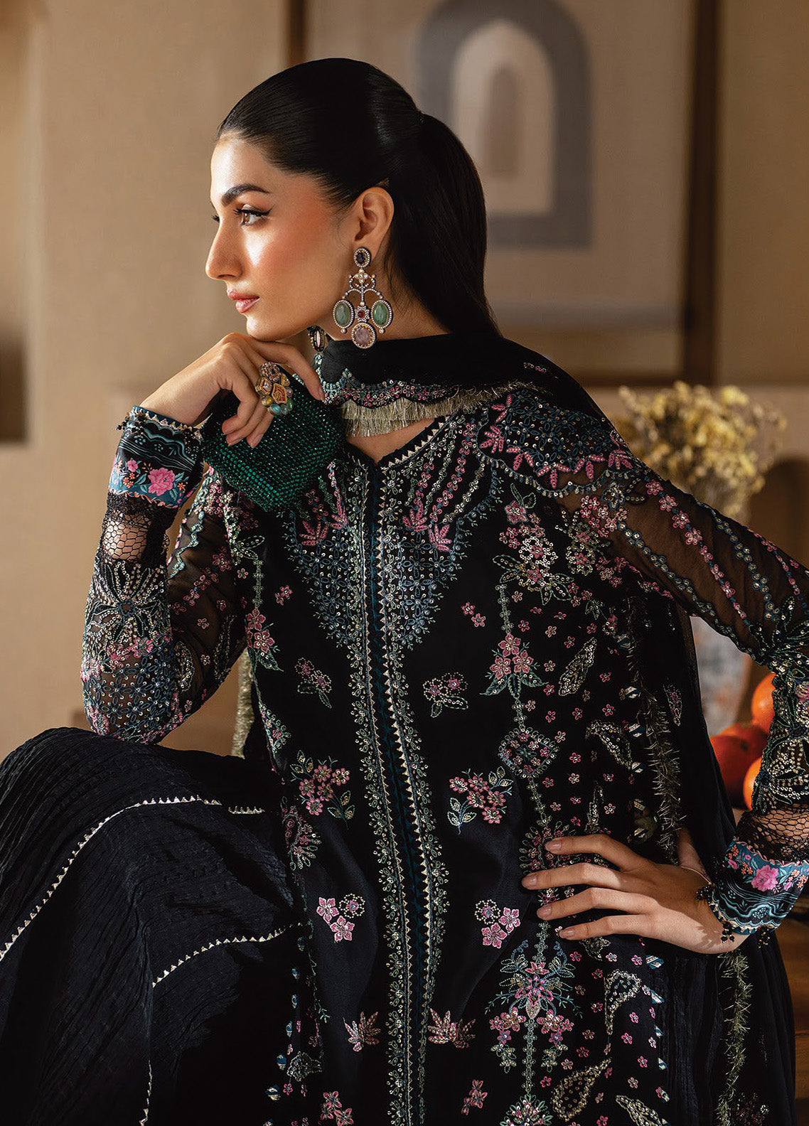 Niran By Xenia Embroidered Chiffon 3 Piece Unstitched Suit ZE24N D-05 ANTIHA Niran By Xenia Embroidered Chiffon 3 Piece Unstitched Suit ZE24N D-05 ANTIHA