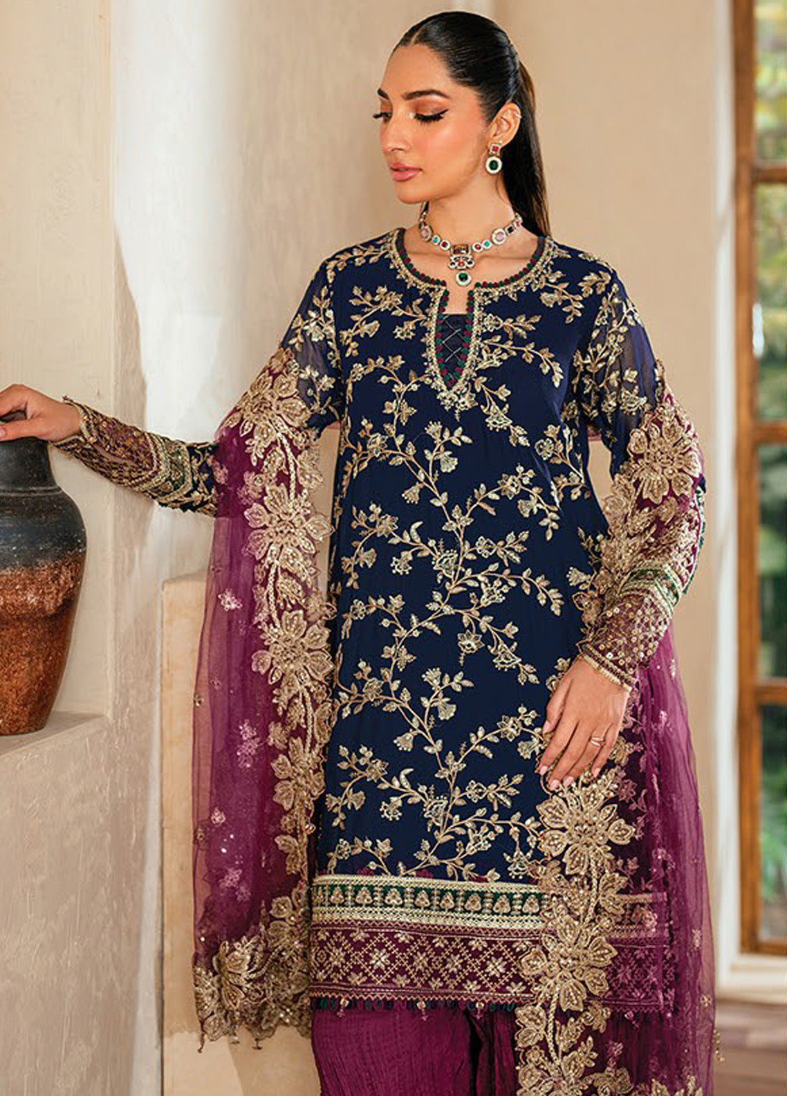 Niran By Xenia Embroidered Chiffon 3 Piece Unstitched Suit ZE24N D-08 SERAPHINA Niran By Xenia Embroidered Chiffon 3 Piece Unstitched Suit ZE24N D-08 SERAPHINA