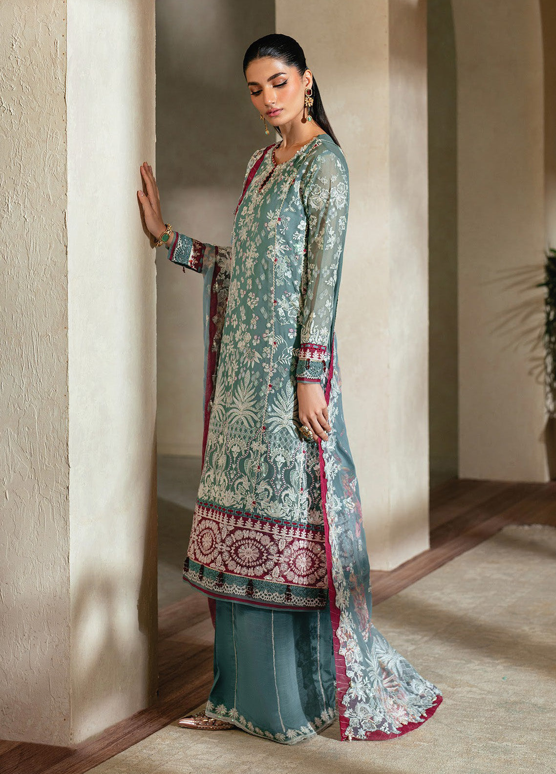 Niran By Xenia Embroidered Chiffon 3 Piece Unstitched Suit ZE24N D-09 ELYSIA Niran By Xenia Embroidered Chiffon 3 Piece Unstitched Suit ZE24N D-09 ELYSIA