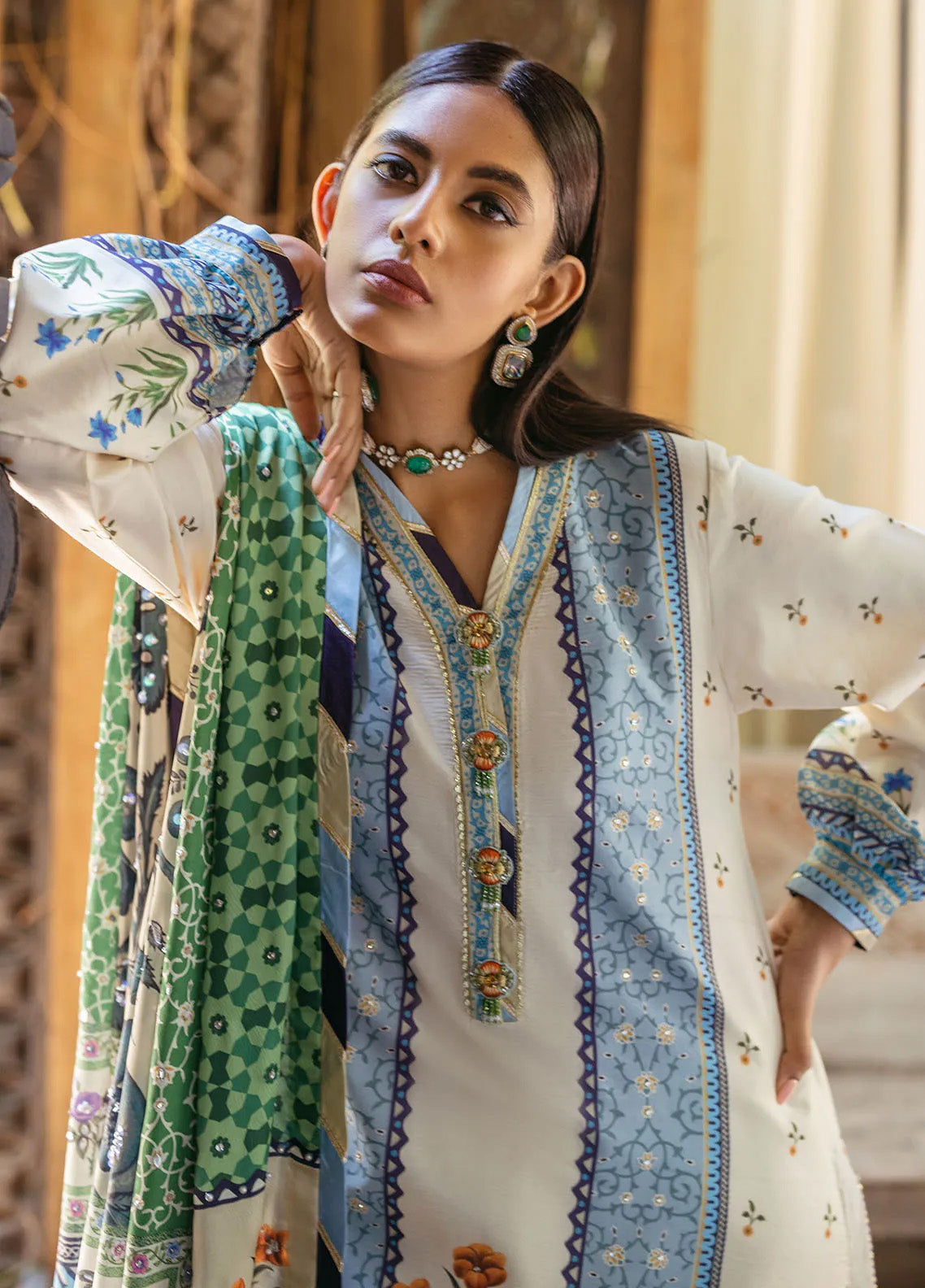 Nirvana By Mushq Embroidered Raw Silk 3 Piece Unstitched Suit MQ24N MPS-05 AZURE Nirvana By Mushq Embroidered Raw Silk 3 Piece Unstitched Suit MQ24N MPS-05 AZURE