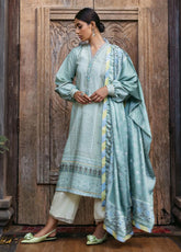 Nirvana By Mushq Embroidered Raw Silk 3 Piece Unstitched Suit MQ24N MPS-10 CERULEAN