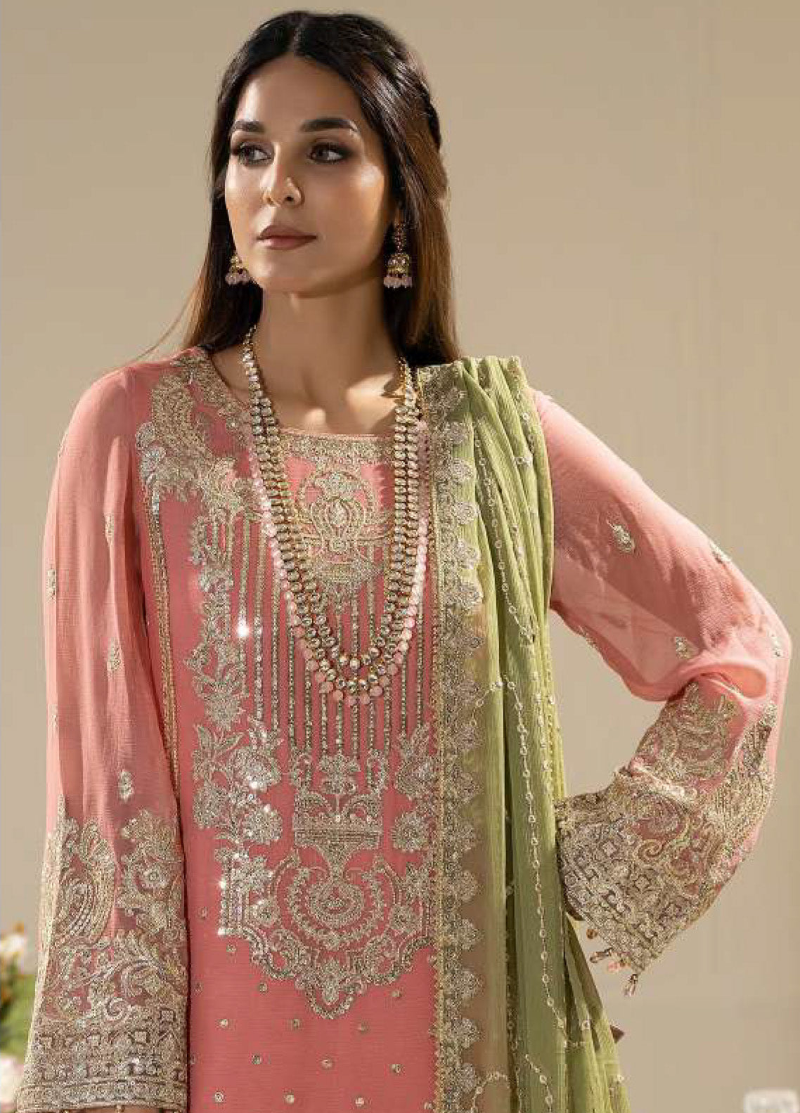 Nisha By Imrozia Embroidered Chiffon 3 Piece Unstitched Suit IM25NELC M-82 NURAH Nisha By Imrozia Embroidered Chiffon 3 Piece Unstitched Suit IM25NELC M-82 NURAH